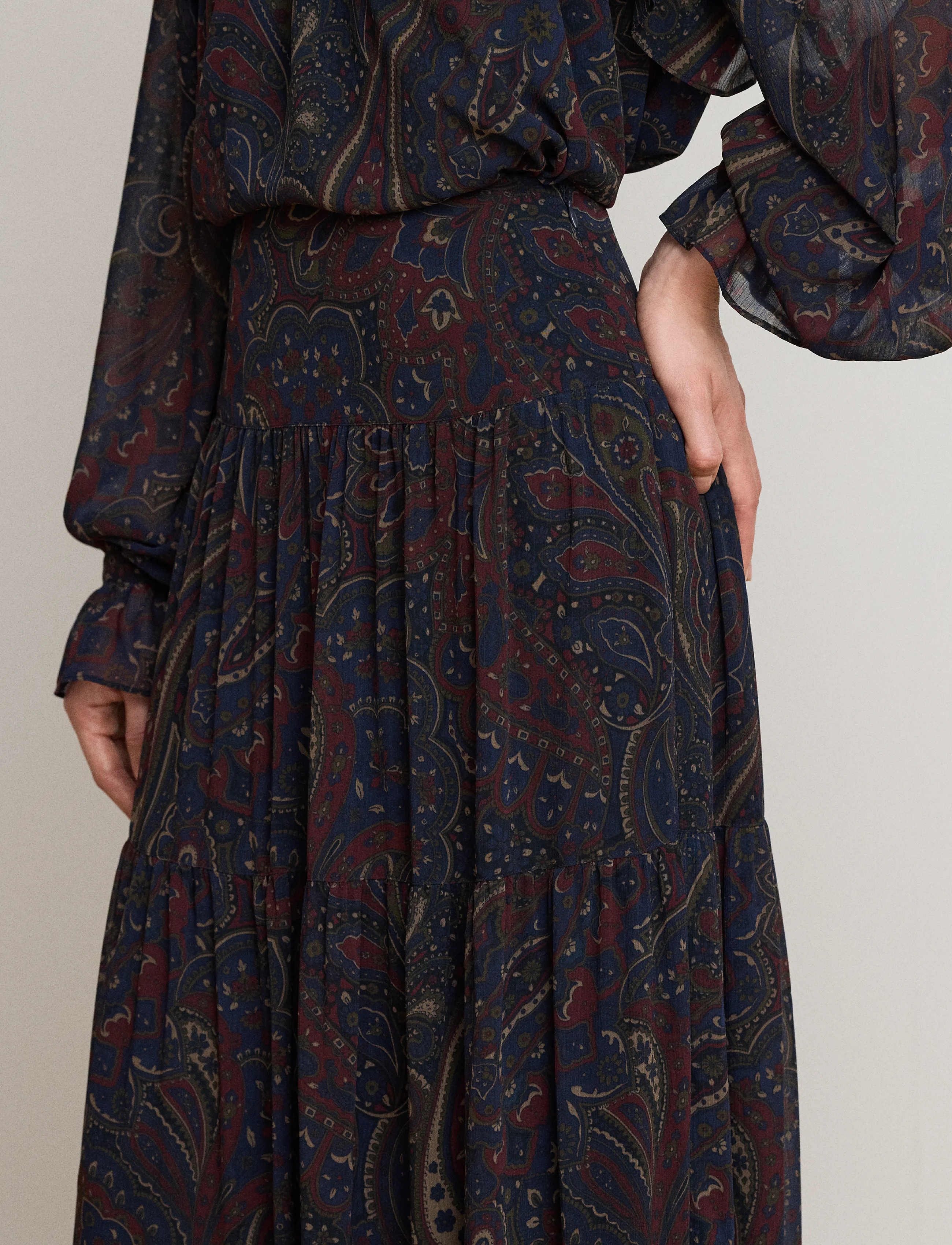 Lauren Ralph Lauren - Paisley Georgette Tiered Maxiskirt - navy multi - 4