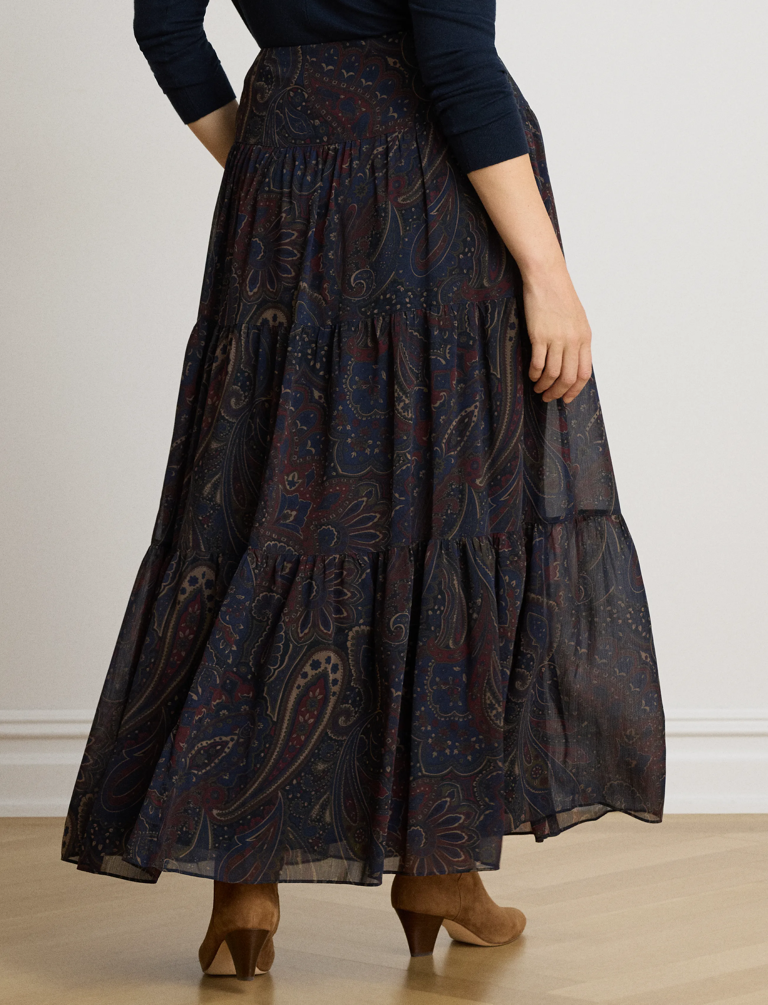 Lauren Ralph Lauren - Paisley Georgette Tiered Maxiskirt - navy multi - 5