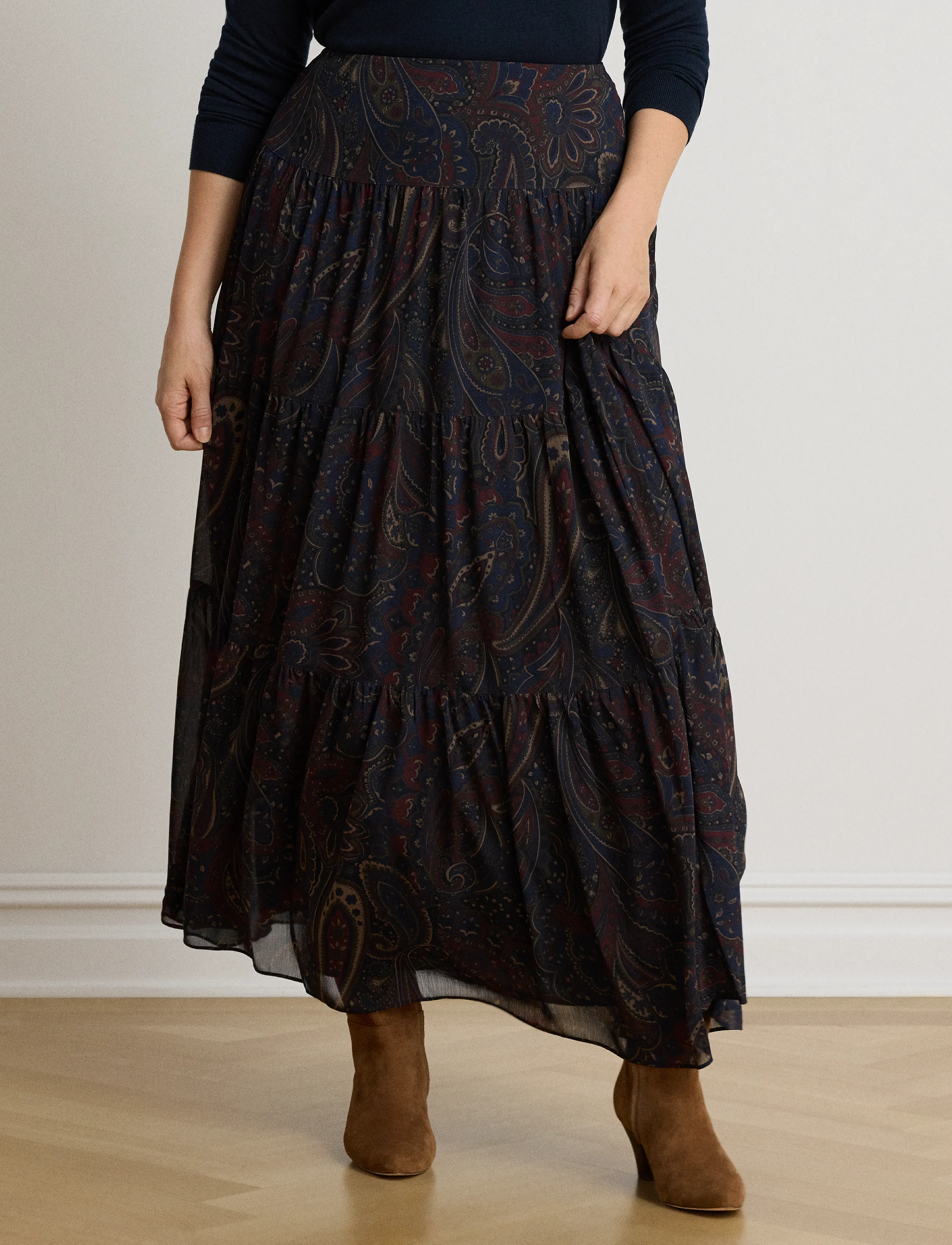 Lauren Ralph Lauren Paisley Georgette Tiered Maxiskirt - Lauren Ralph Lauren - NAVY MULTI / navy
