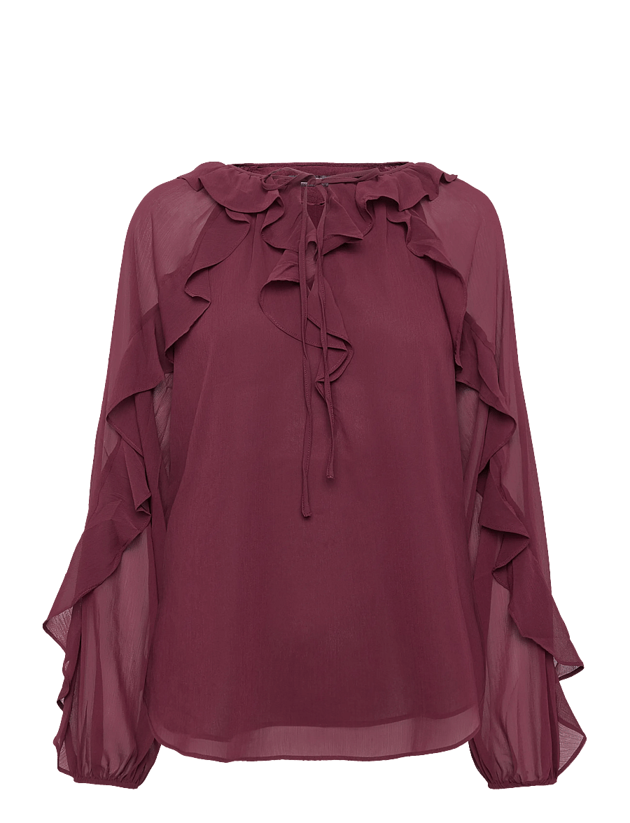 Lauren Ralph Lauren - POLY CRINKLE GGT 58-WVN-SHIRT - långärmade blusar - dark garnet - 1