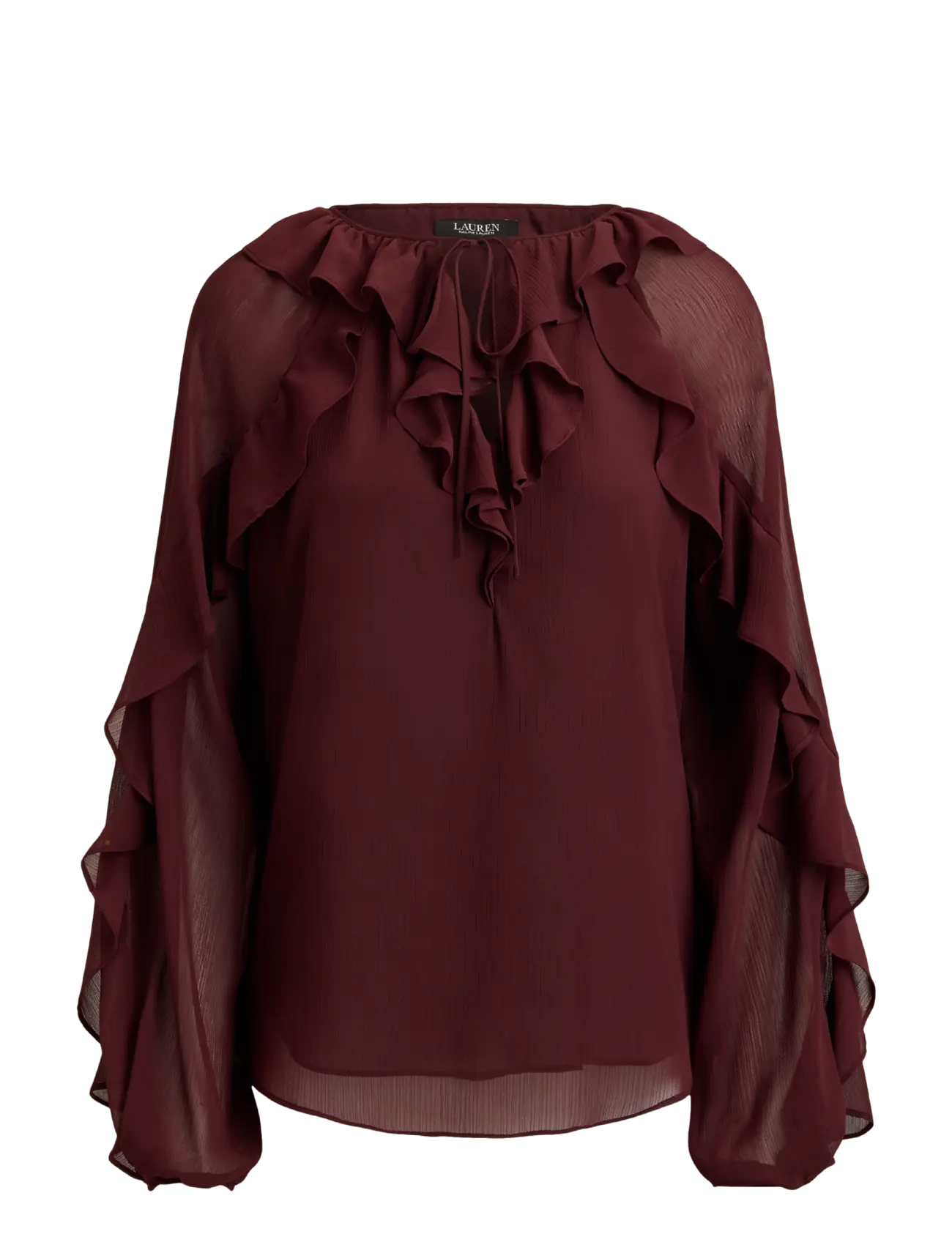 Lauren Ralph Lauren - POLY CRINKLE GGT 58-WVN-SHIRT - langærmede bluser - dark garnet - 1