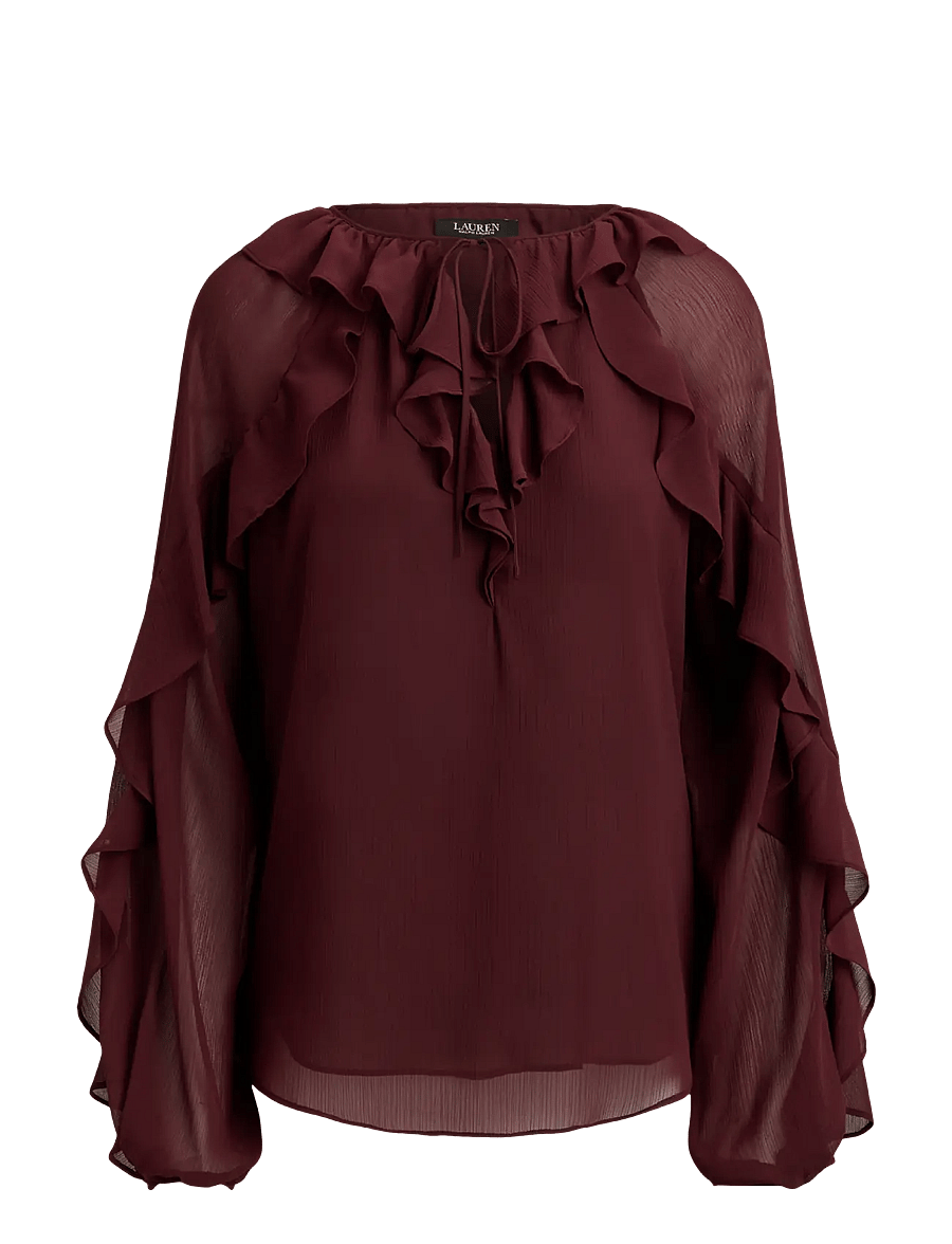 Lauren Ralph Lauren - POLY CRINKLE GGT 58-WVN-SHIRT - langærmede bluser - dark garnet - 1