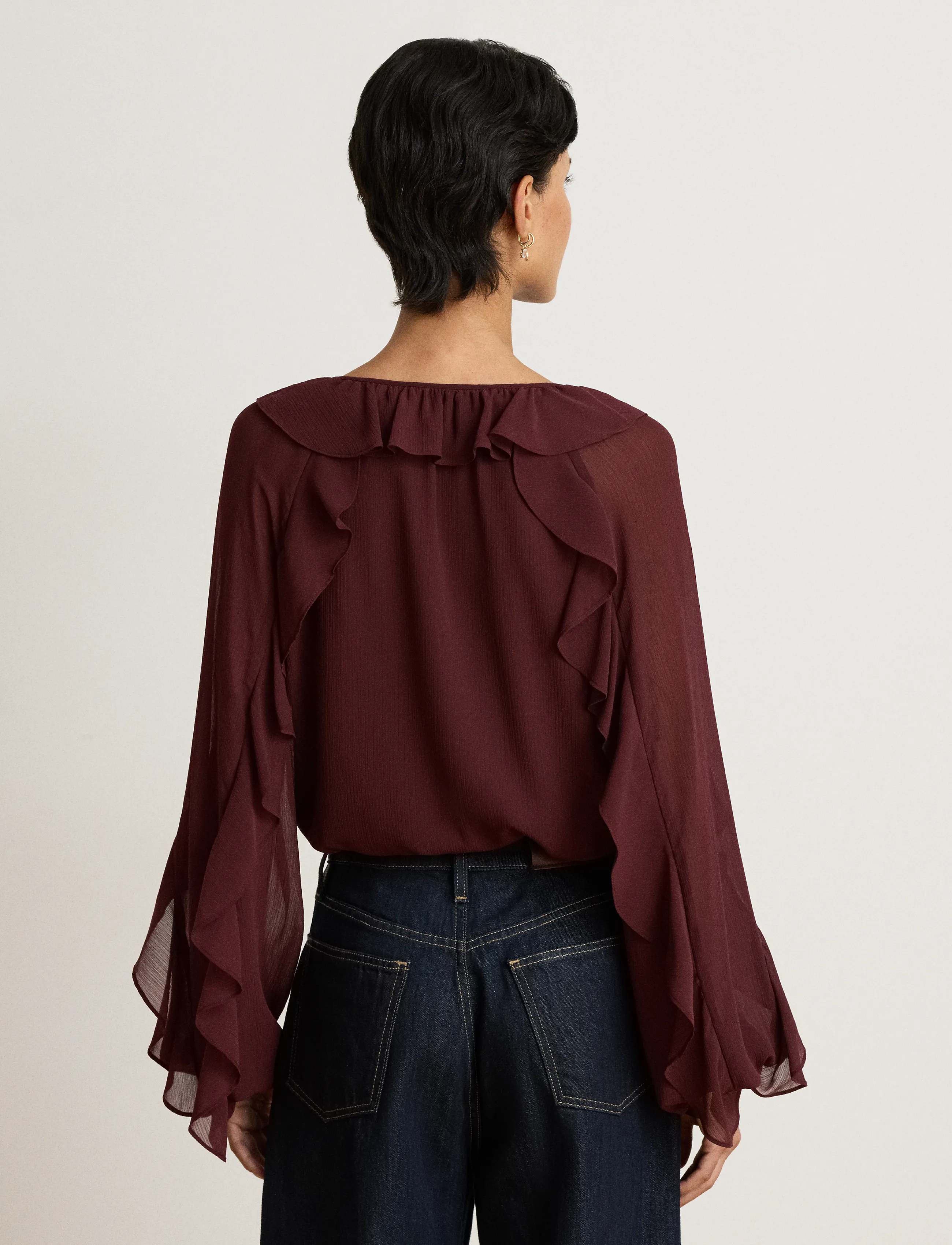 Lauren Ralph Lauren - POLY CRINKLE GGT 58-WVN-SHIRT - langærmede bluser - dark garnet - 2