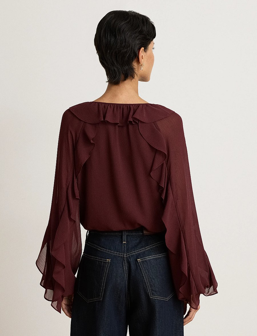 Lauren Ralph Lauren - POLY CRINKLE GGT 58-WVN-SHIRT - langærmede bluser - dark garnet - 2