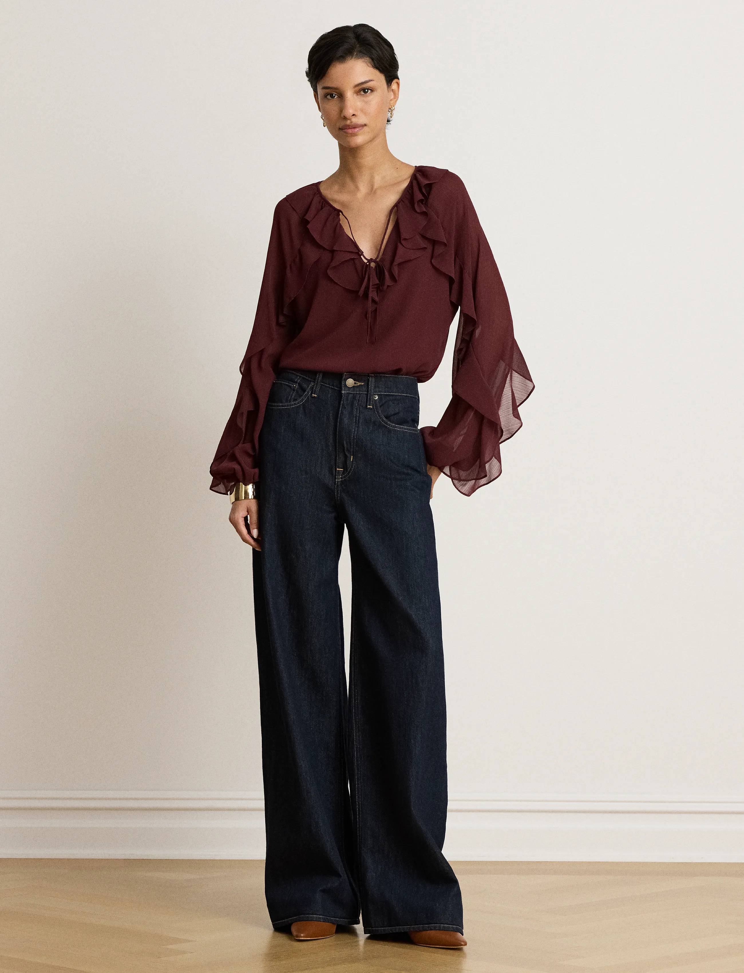 Lauren Ralph Lauren - POLY CRINKLE GGT 58-WVN-SHIRT - langærmede bluser - dark garnet - 3
