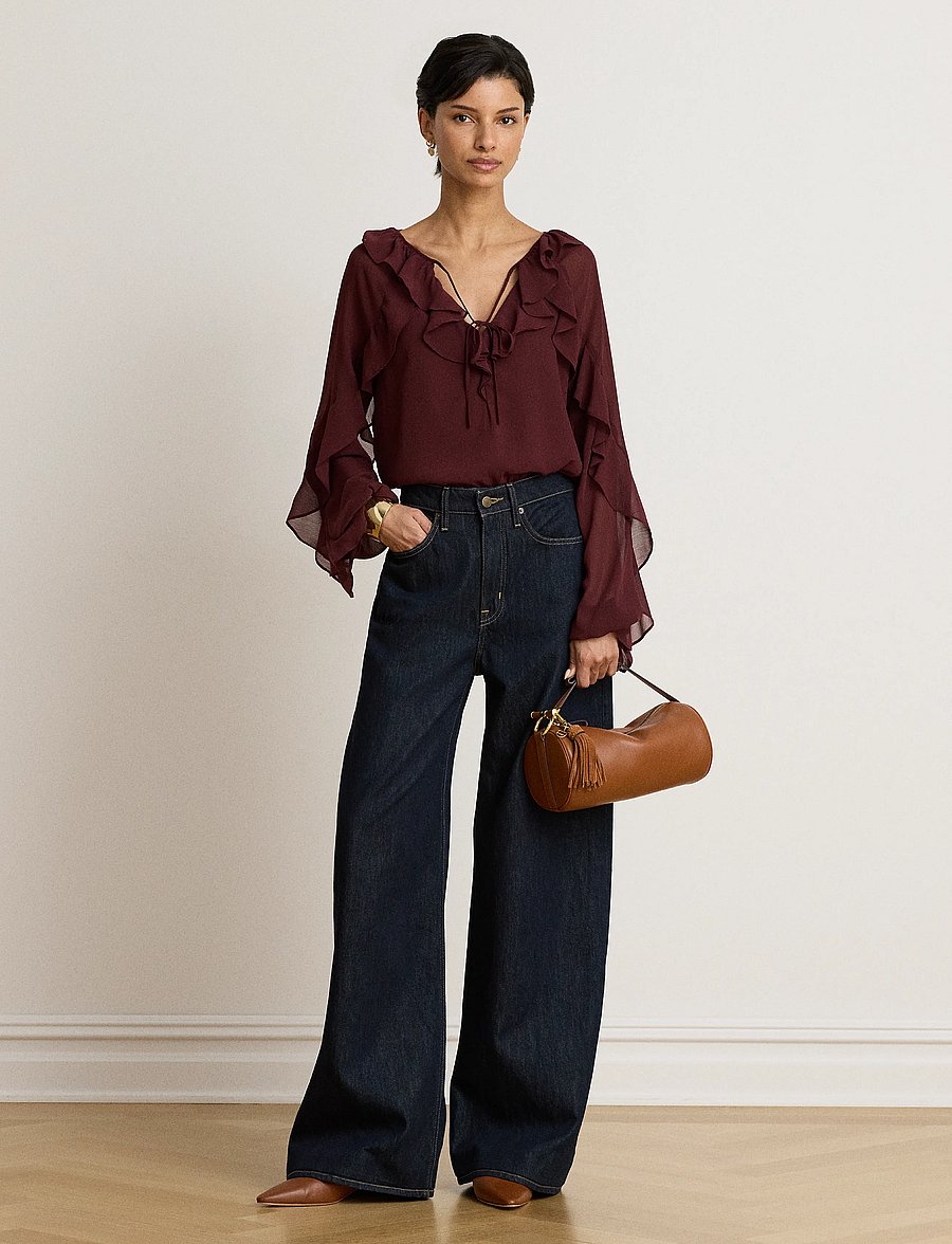Lauren Ralph Lauren - POLY CRINKLE GGT 58-WVN-SHIRT - langærmede bluser - dark garnet - 4