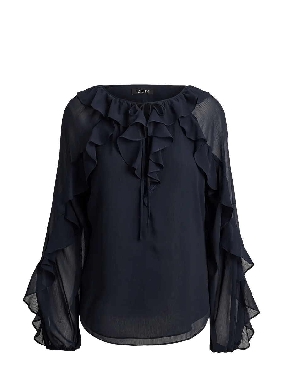 Lauren Ralph Lauren - POLY CRINKLE GGT 58-WVN-SHIRT - langärmelige blusen - lauren navy - 1