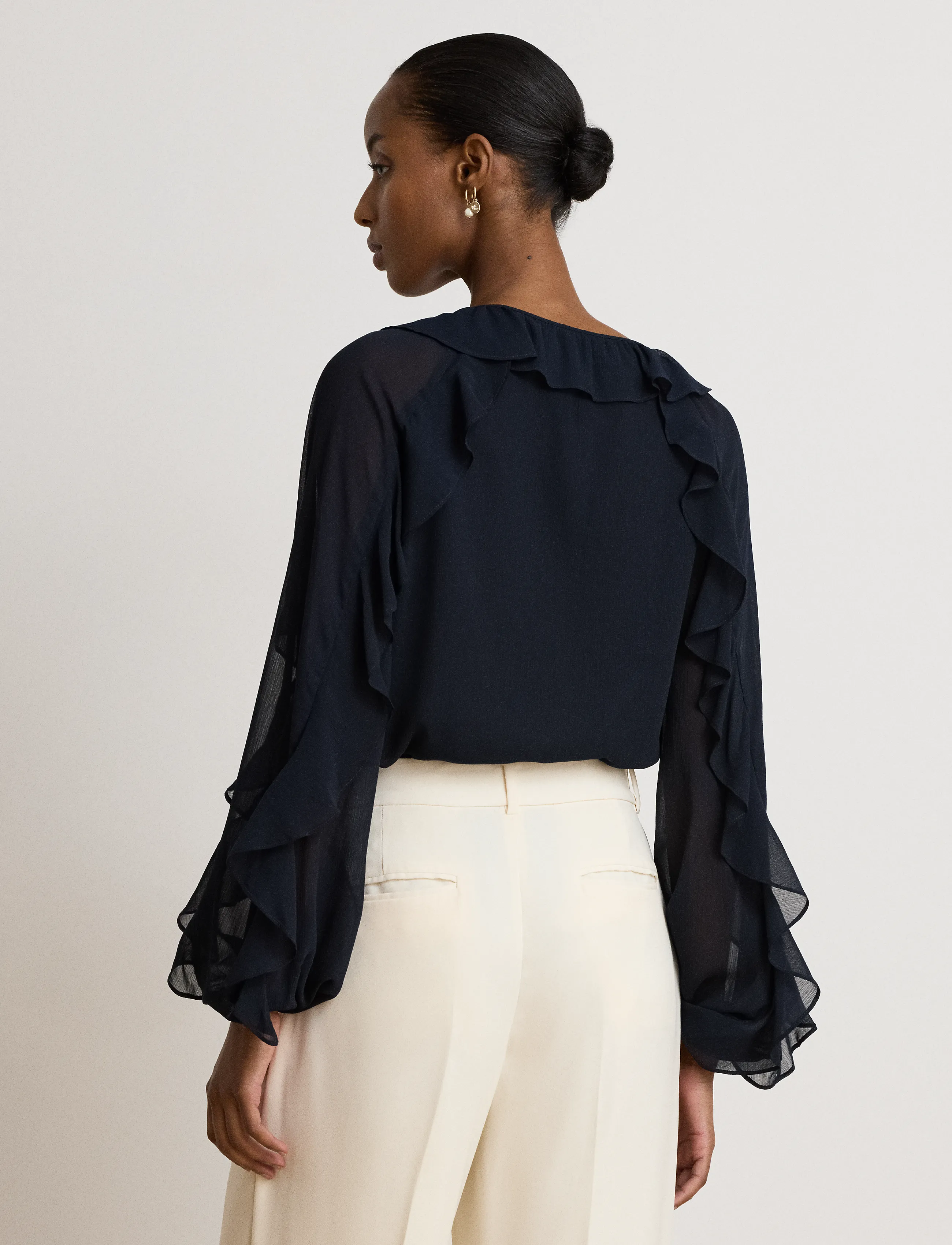 Lauren Ralph Lauren - POLY CRINKLE GGT 58-WVN-SHIRT - long sleeved blouses - lauren navy - 2