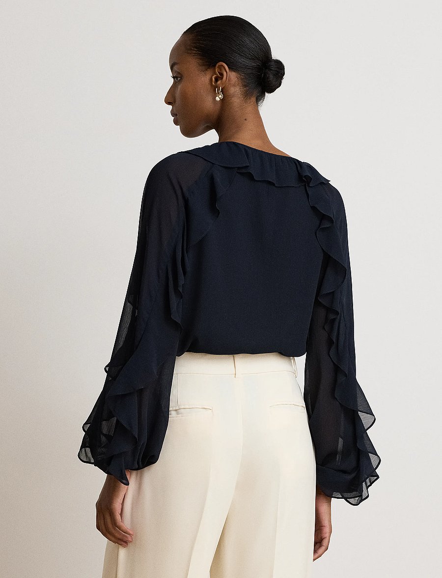 Lauren Ralph Lauren - POLY CRINKLE GGT 58-WVN-SHIRT - langärmelige blusen - lauren navy - 2