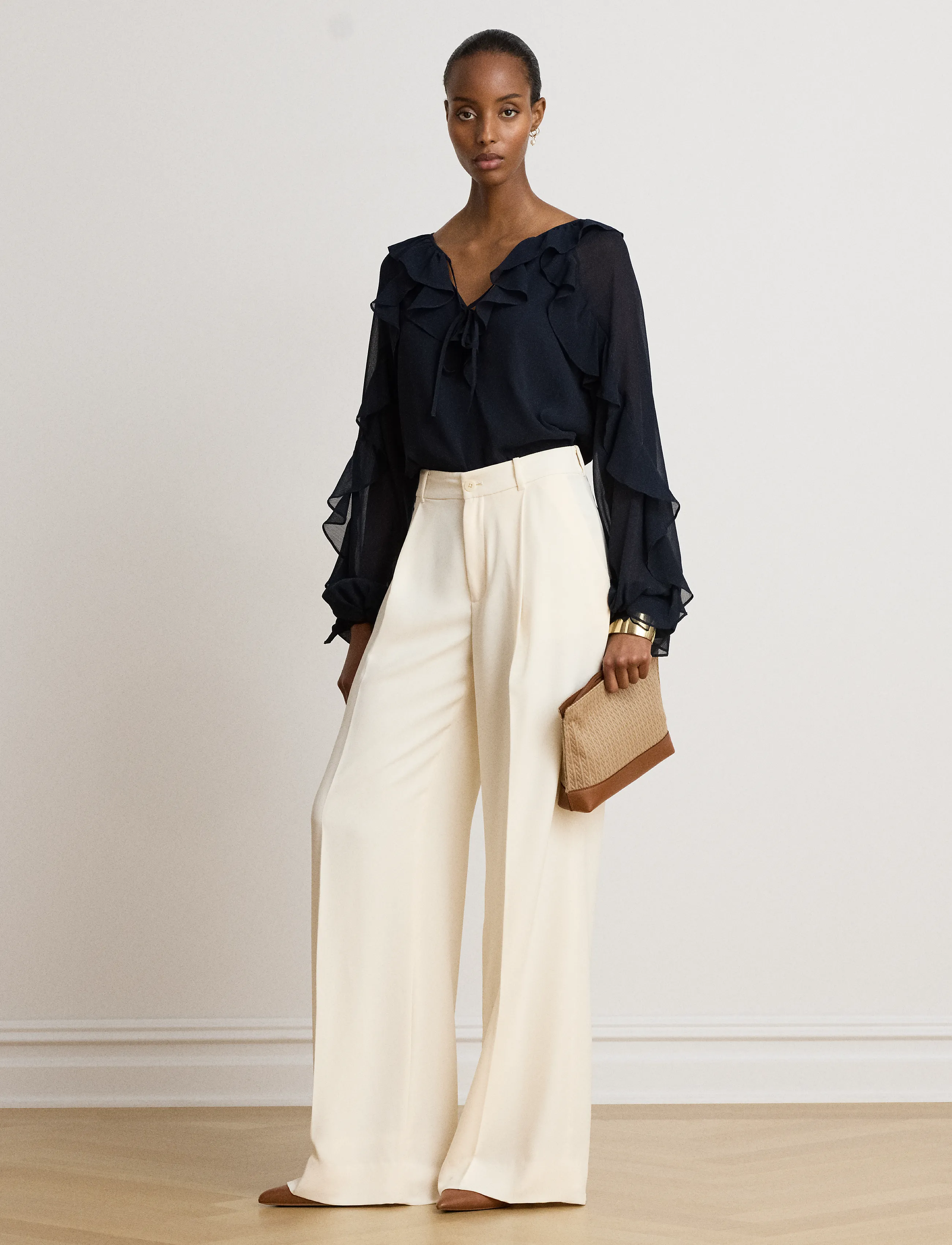 Lauren Ralph Lauren - POLY CRINKLE GGT 58-WVN-SHIRT - long sleeved blouses - lauren navy - 3