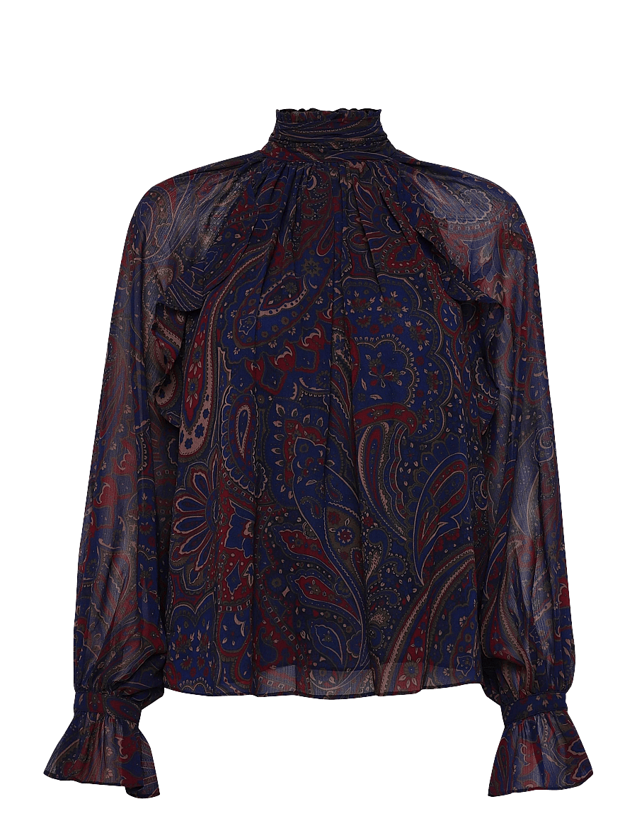 Lauren Ralph Lauren - Paisley Georgette Mockneck Blouse - pikkade varrukatega pluusid - navy multi - 1