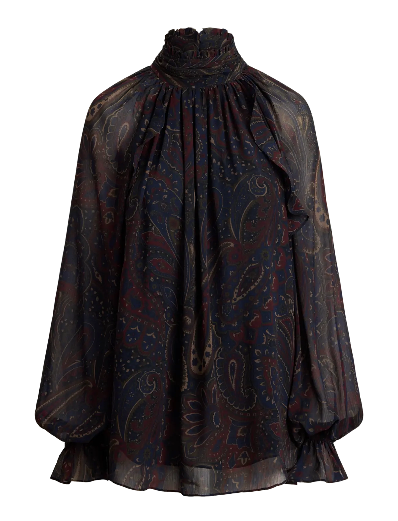 Lauren Ralph Lauren - Paisley Georgette Mockneck Blouse - langærmede bluser - navy multi - 1