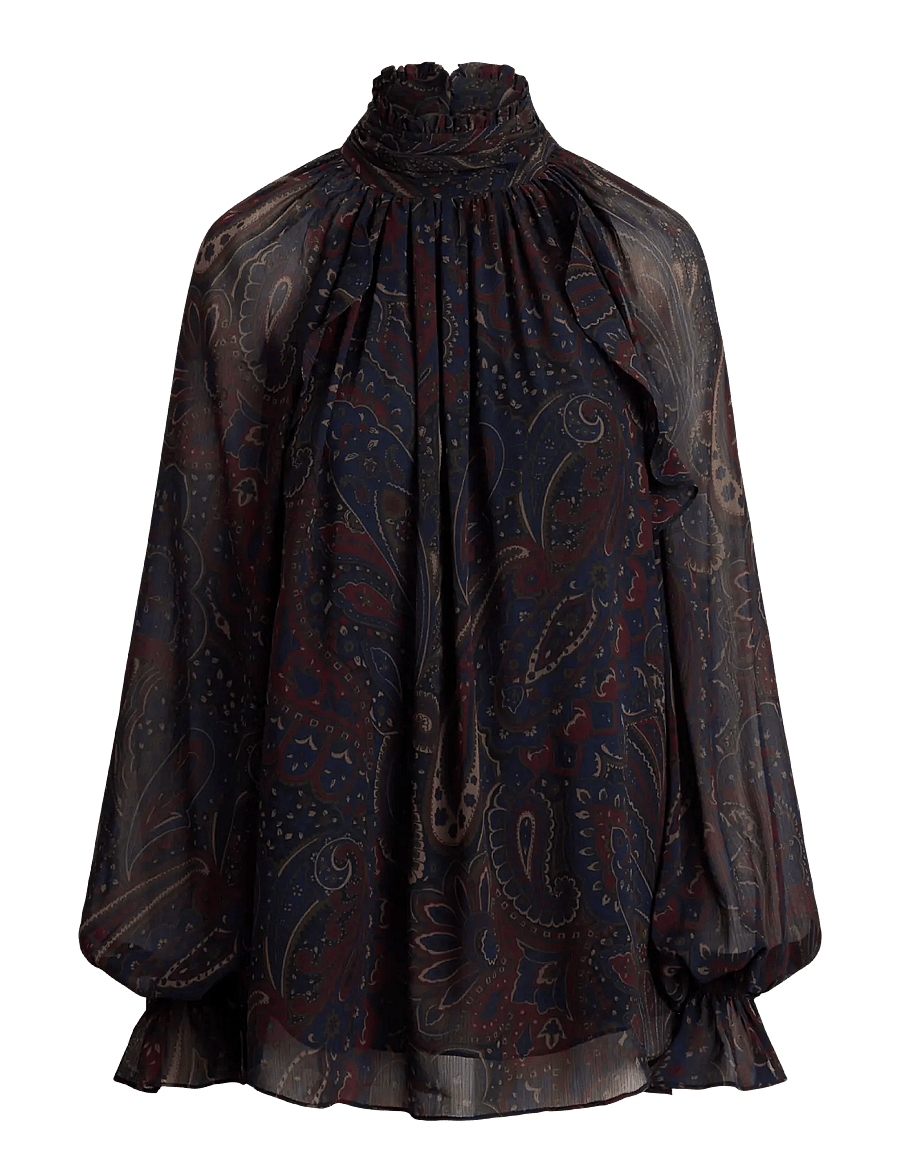 Lauren Ralph Lauren - Paisley Georgette Mockneck Blouse - langärmelige blusen - navy multi - 1