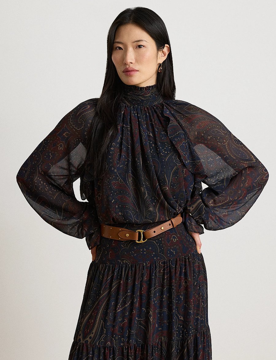 Lauren Ralph Lauren - Paisley Georgette Mockneck Blouse - langærmede bluser - navy multi - 0