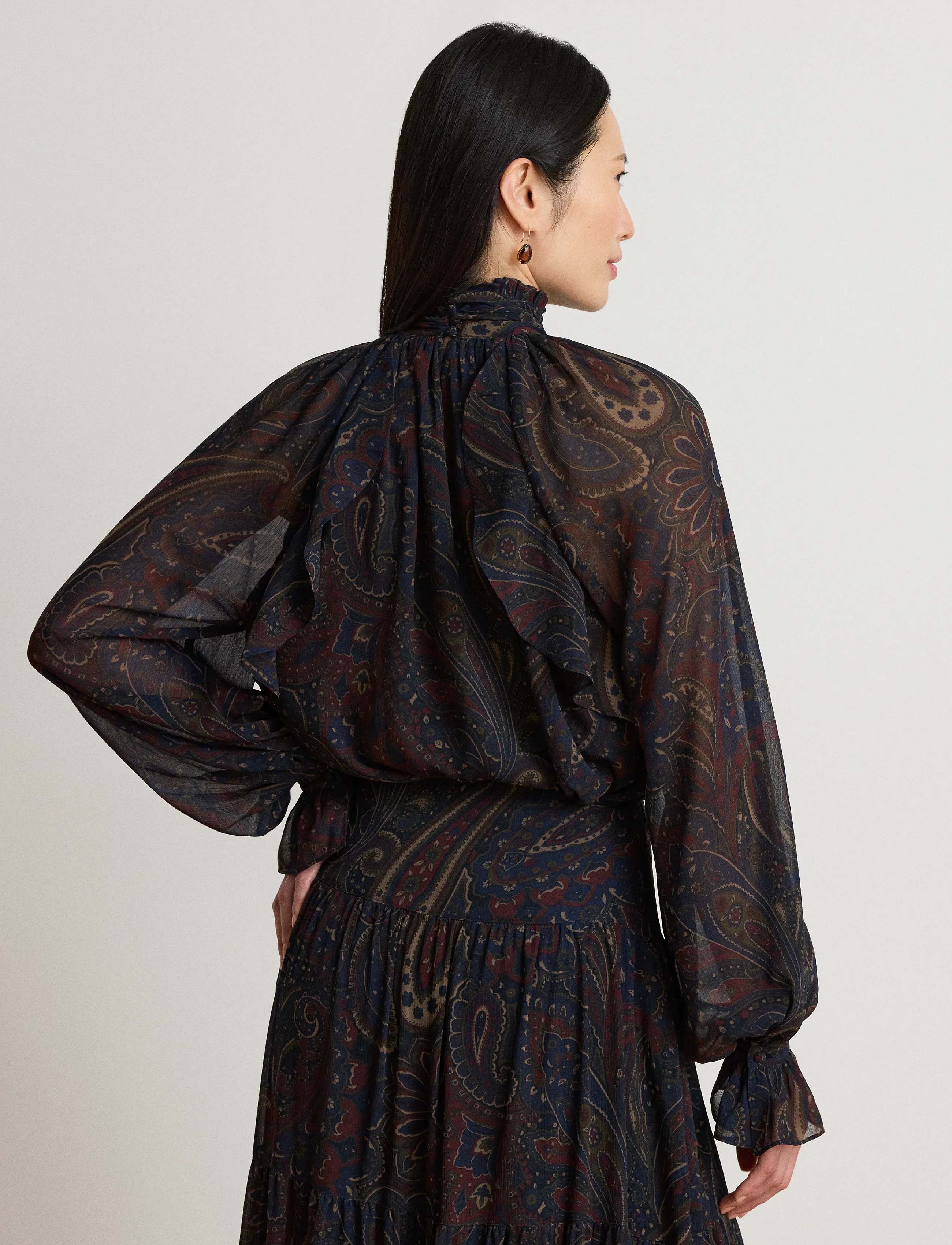 Lauren Ralph Lauren - Paisley Georgette Mockneck Blouse - langærmede bluser - navy multi - 2