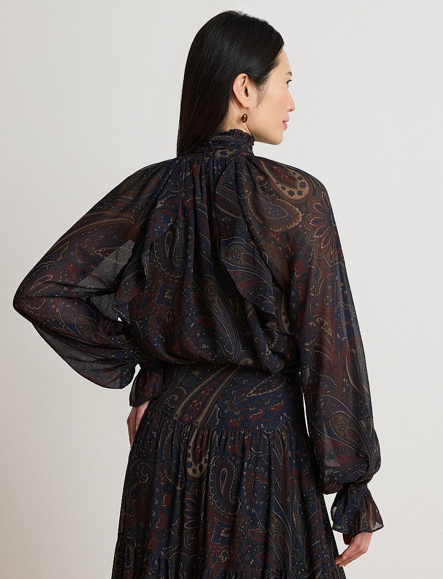 Lauren Ralph Lauren - Paisley Georgette Mockneck Blouse - langærmede bluser - navy multi - 2