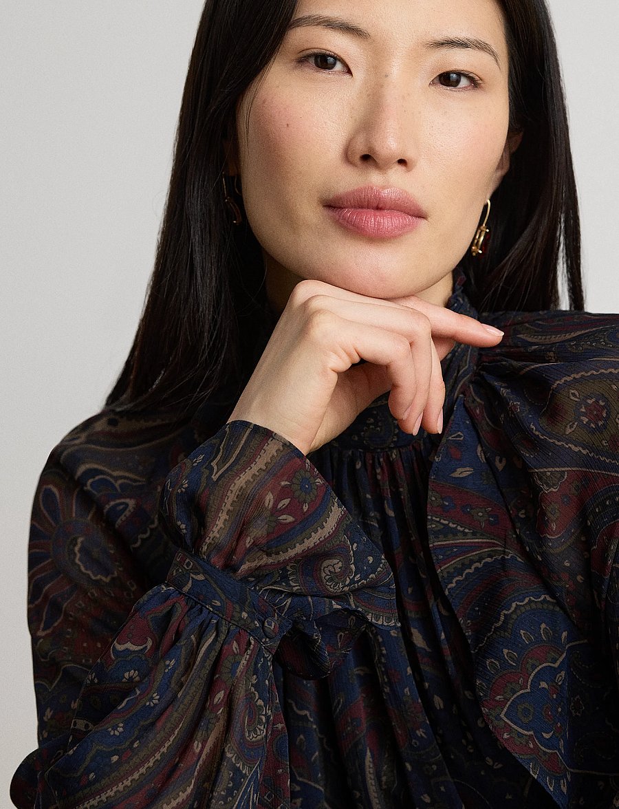 Lauren Ralph Lauren - Paisley Georgette Mockneck Blouse - langärmelige blusen - navy multi - 3