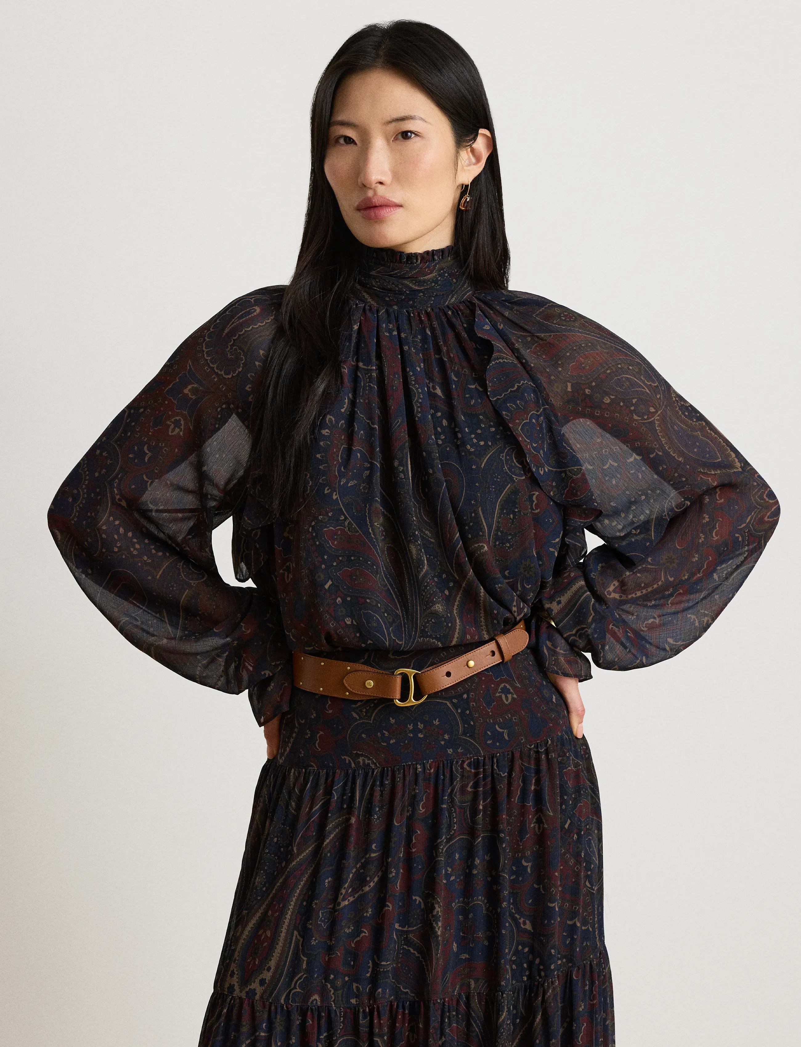 Lauren Ralph Lauren - Paisley Georgette Mockneck Blouse - langærmede bluser - navy multi - 5