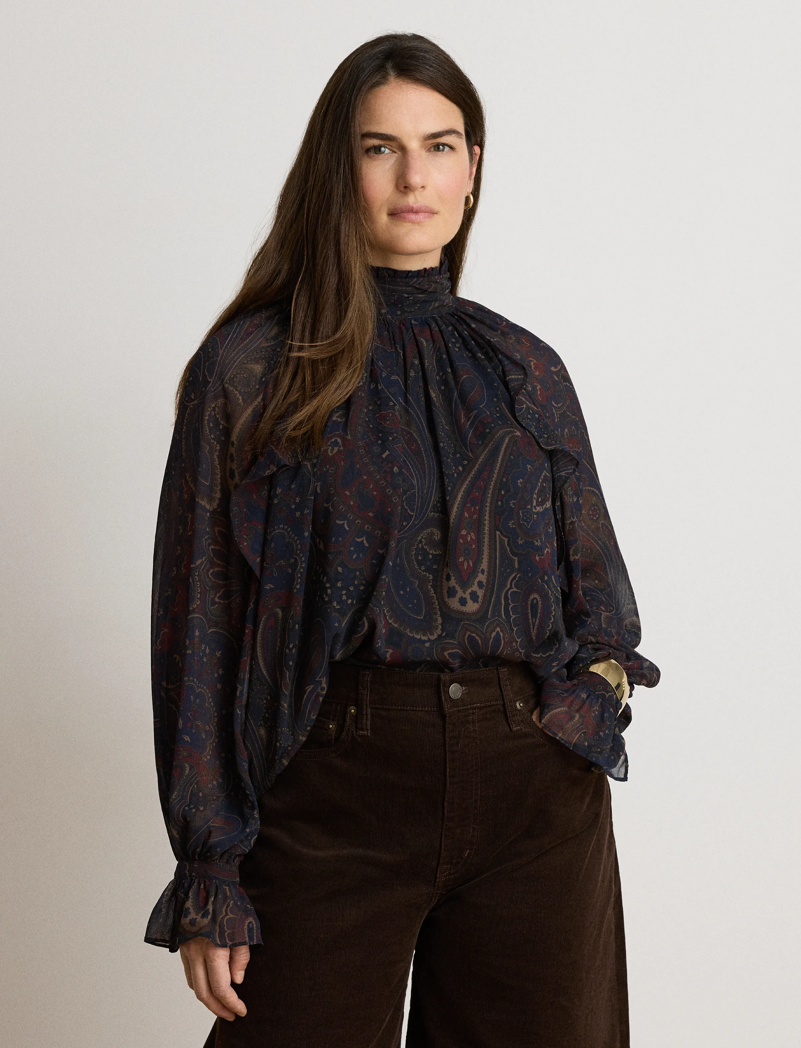 Lauren Ralph Lauren Paisley Georgette Mockneck Blouse - Lauren Ralph Lauren - NAVY MULTI / navy
