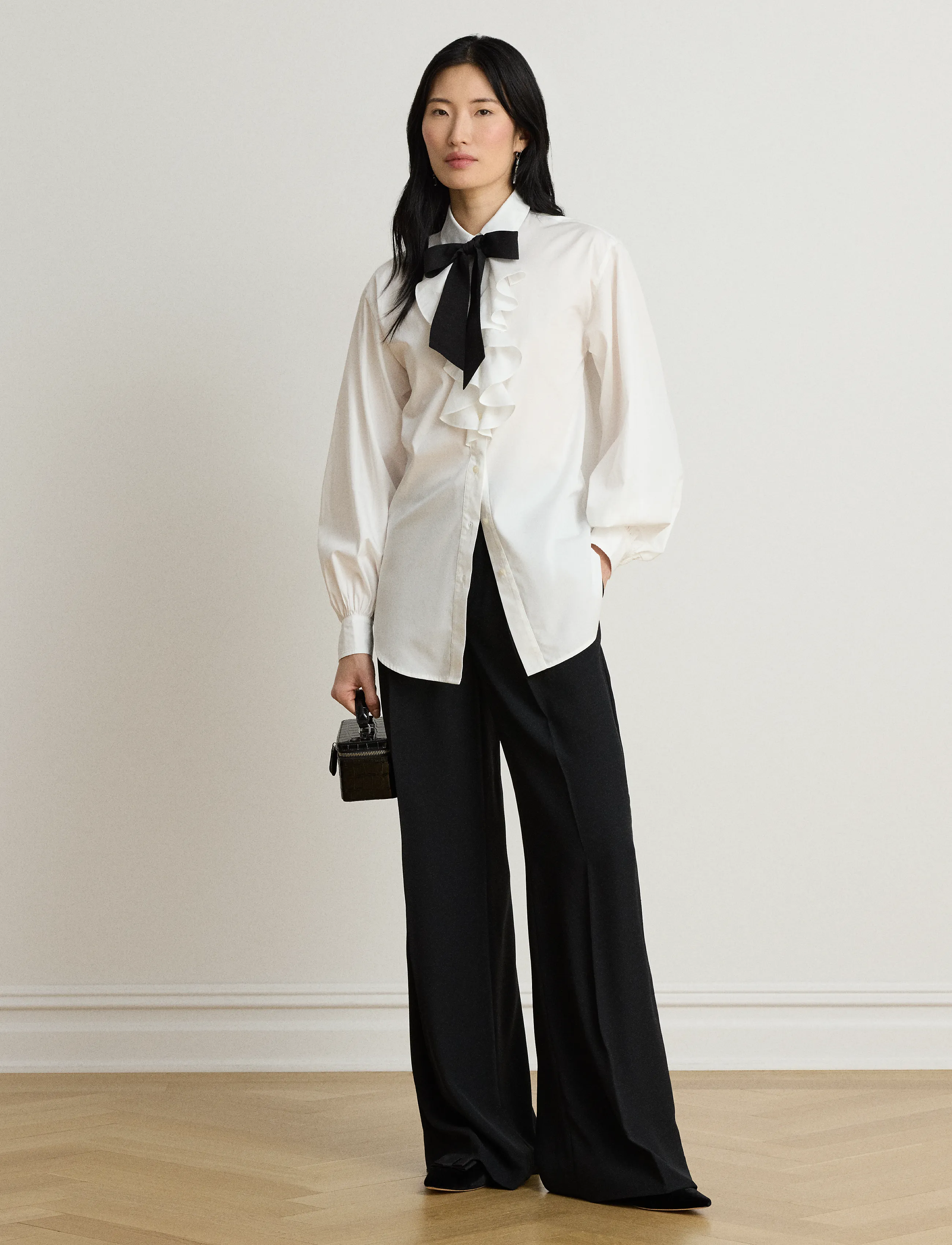 Lauren Ralph Lauren - Ruffle-Trim Broadcloth Tie-Neck Shirt - langærmede skjorter - white - 5
