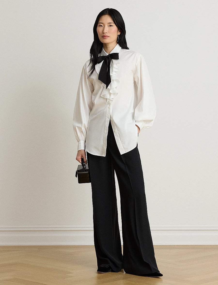 Lauren Ralph Lauren - Ruffle-Trim Broadcloth Tie-Neck Shirt - langærmede skjorter - white - 5
