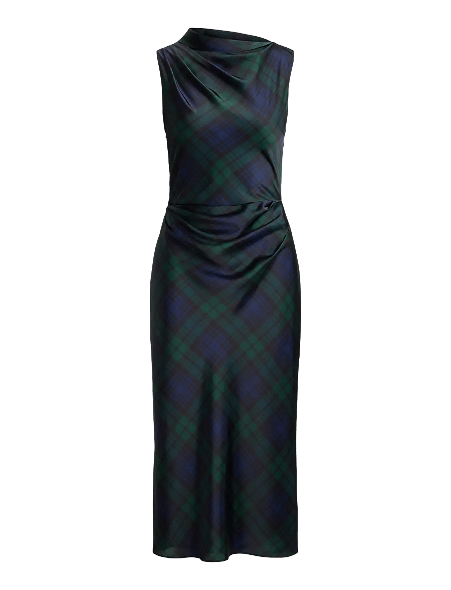 Lauren Ralph Lauren - Black Watch Satin Charmeuse Dress - navy/green/black - 2