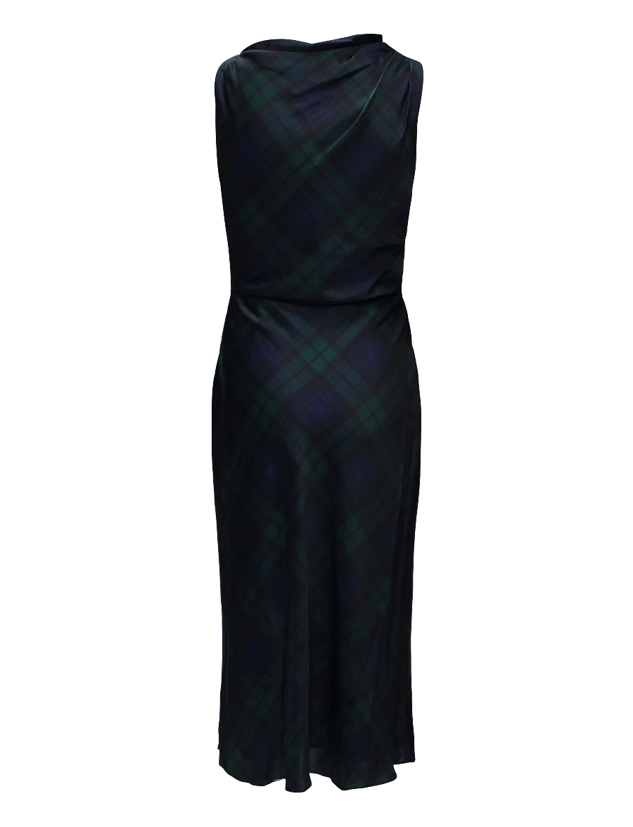 Lauren Ralph Lauren - Black Watch Satin Charmeuse Dress - cocktail dresses - navy/green/black - 3