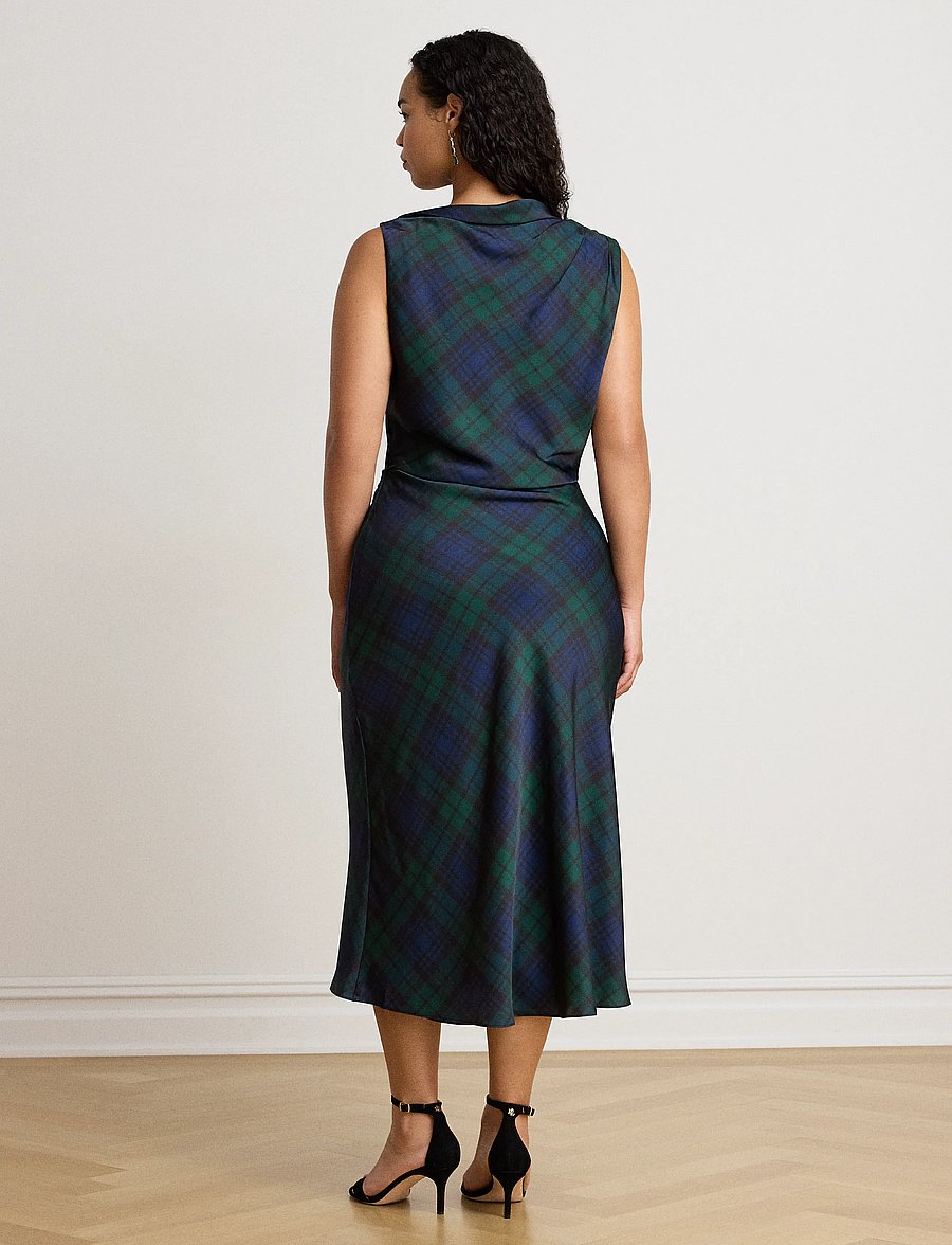 Lauren Ralph Lauren - Black Watch Satin Charmeuse Dress - navy/green/black - 3