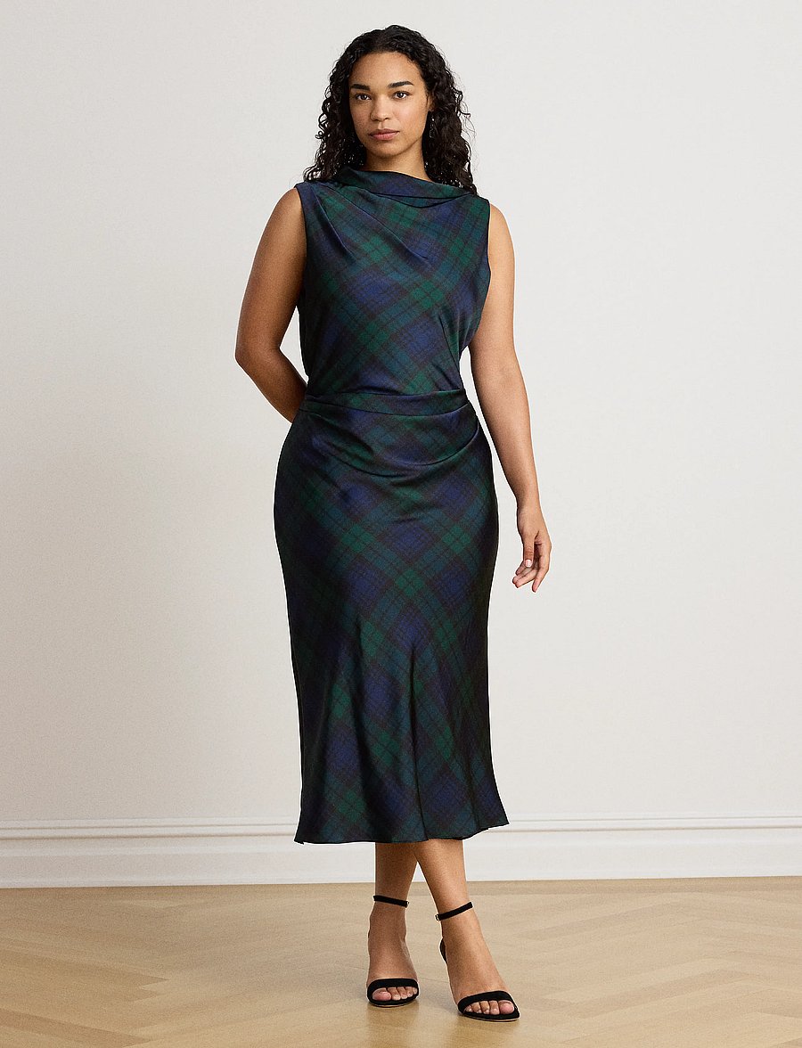 Lauren Ralph Lauren - Black Watch Satin Charmeuse Dress - navy/green/black - 4
