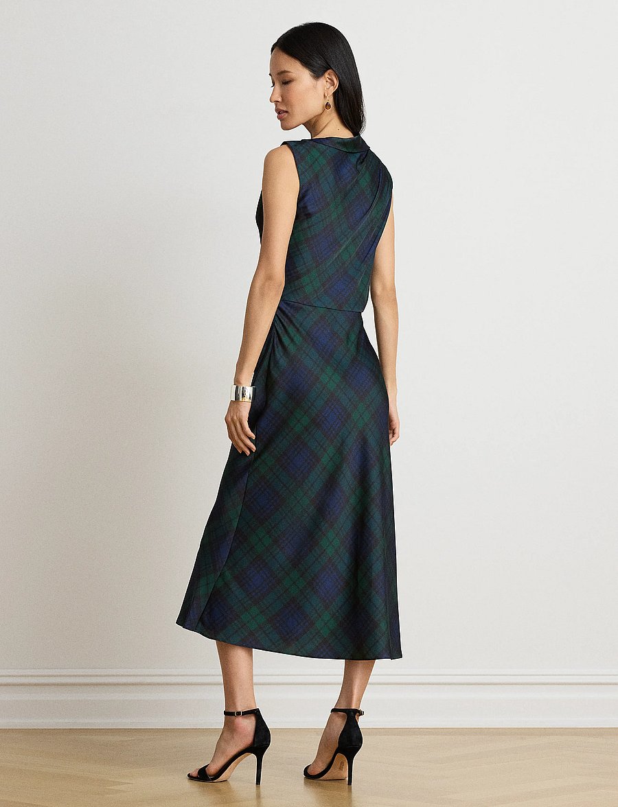 Lauren Ralph Lauren - Black Watch Satin Charmeuse Dress - navy/green/black - 5