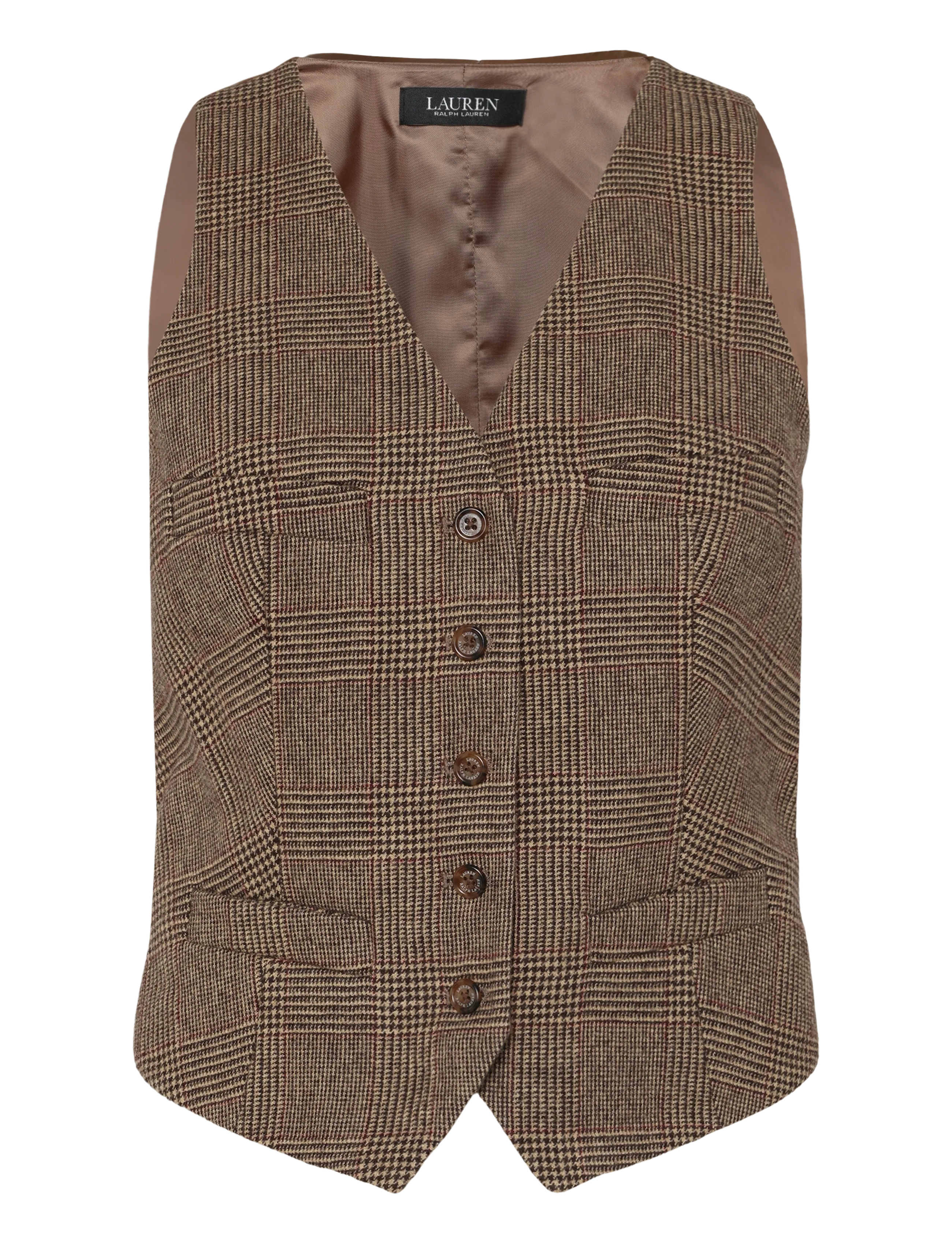 Lauren Ralph Lauren Glen Plaid Wool Twill Vest - Transitional Layering - BROWN/TAN MULTI / brown