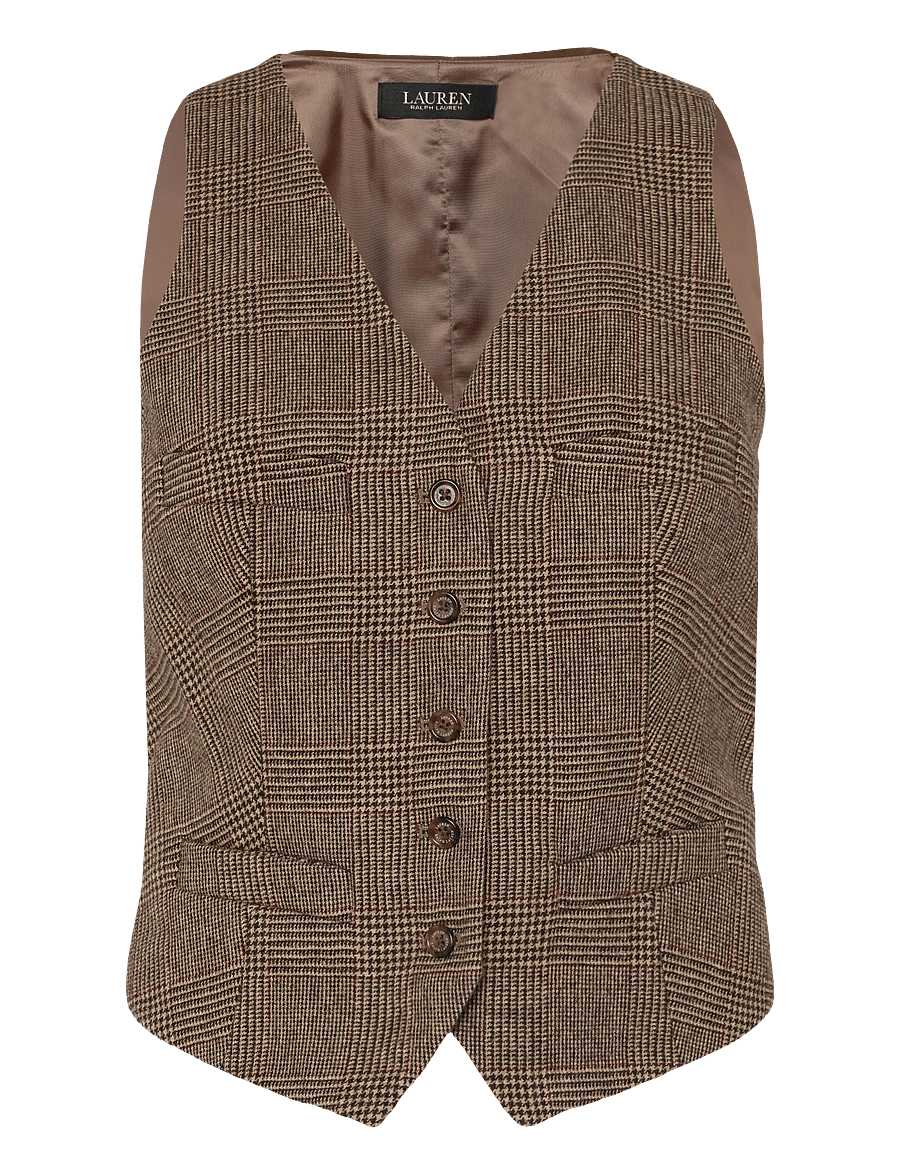 Lauren Ralph Lauren - Glen Plaid Wool Twill Vest - brown/tan multi - 1