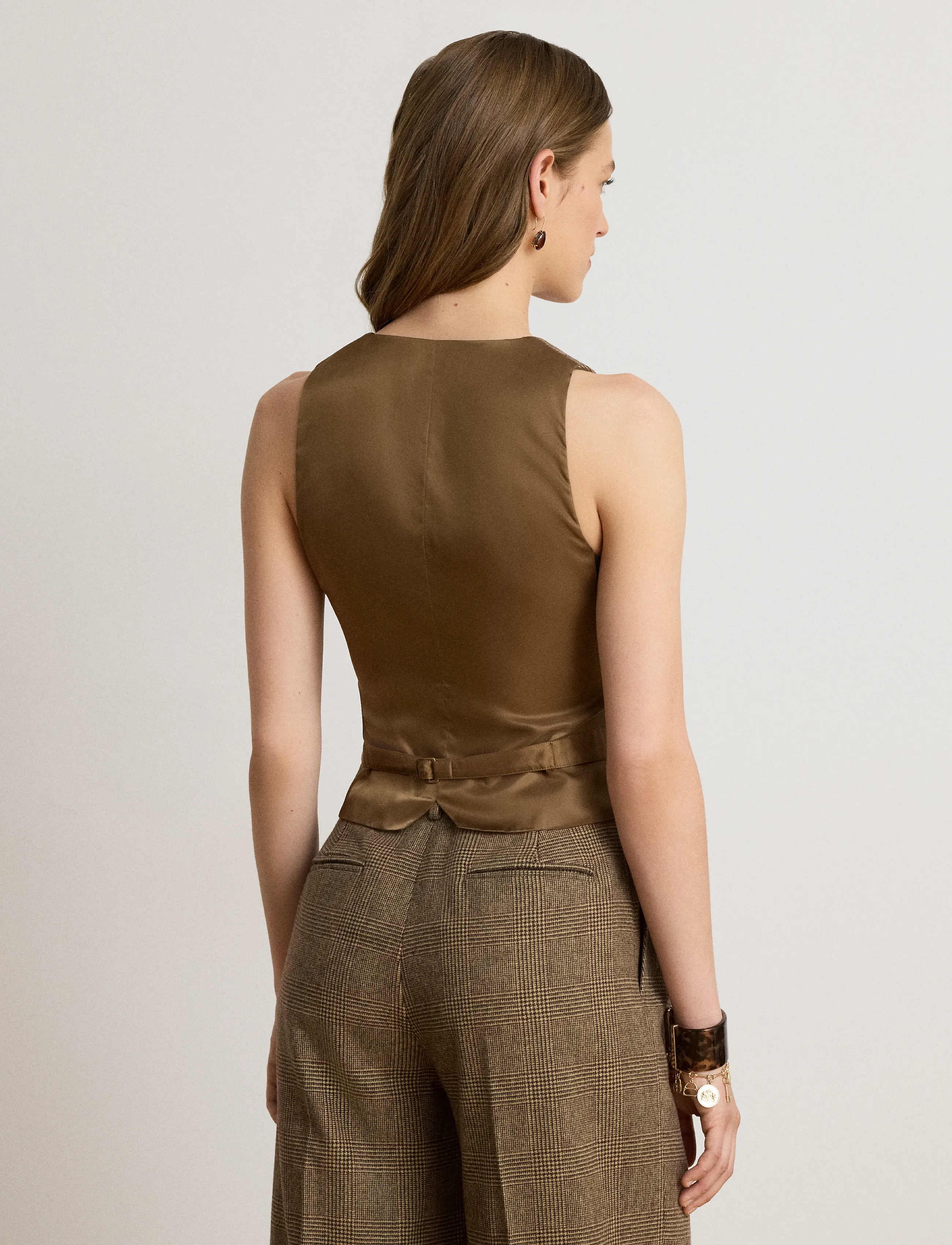 Lauren Ralph Lauren - Glen Plaid Wool Twill Vest - brown/tan multi - 3