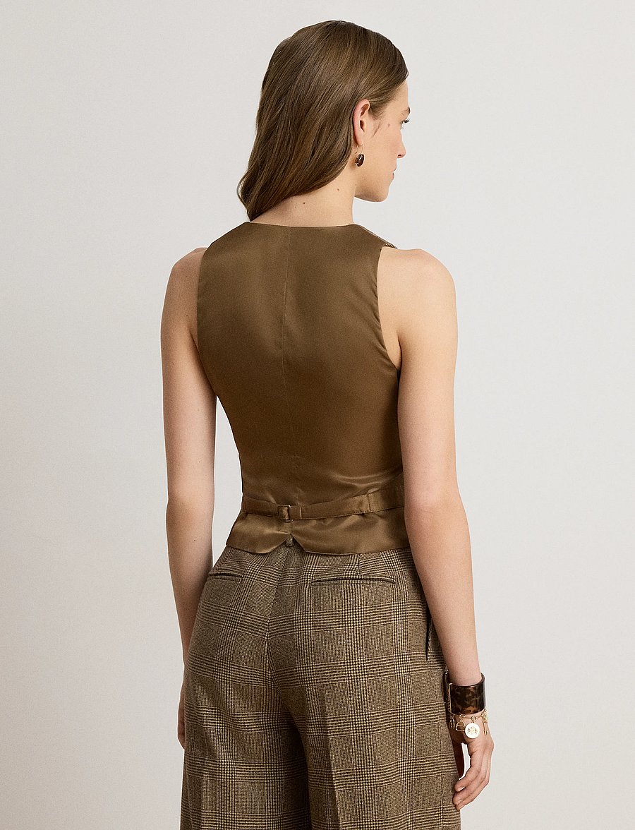 Lauren Ralph Lauren - Glen Plaid Wool Twill Vest - brown/tan multi - 3