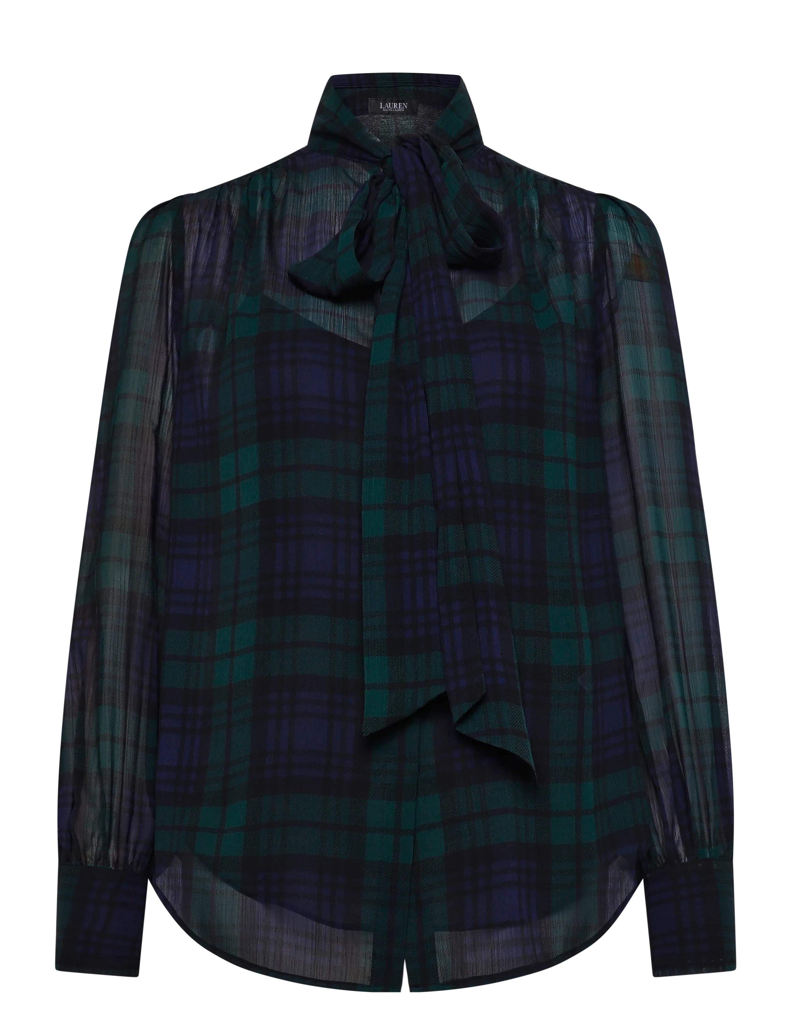 Lauren Ralph Lauren Black Watch Georgette Tie-Neck Blouse - Kläder - NAVY/GREEN/BLACK / green