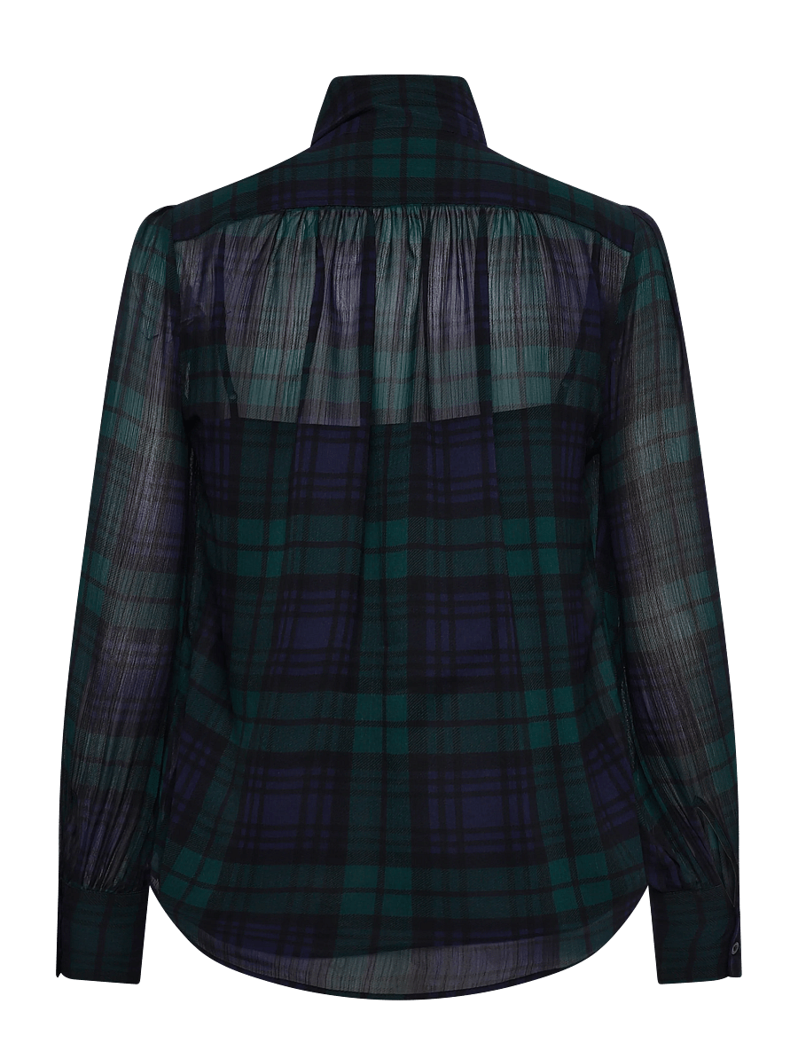 Lauren Ralph Lauren - Black Watch Georgette Tie-Neck Blouse - långärmade blusar - navy/green/black - 2
