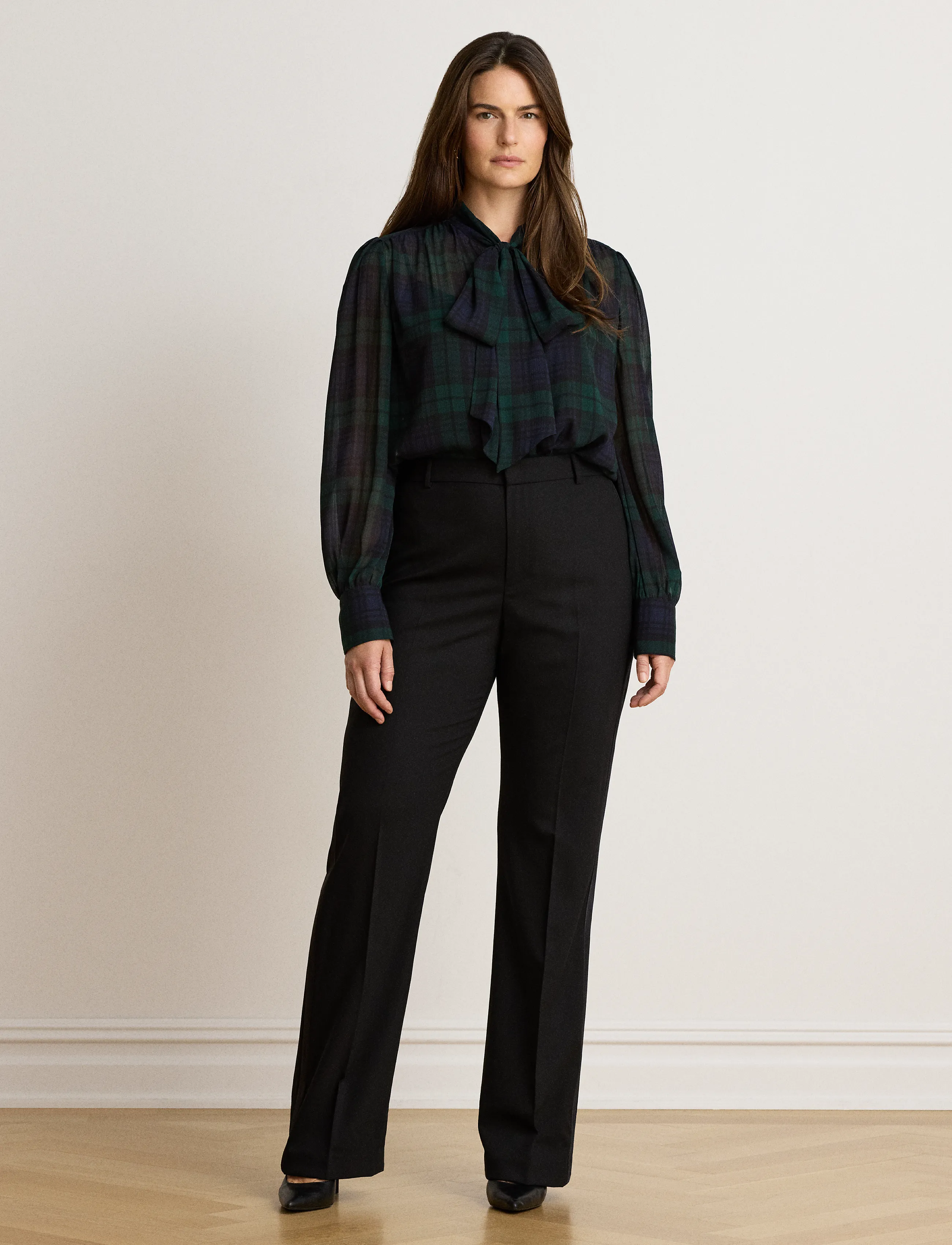 Lauren Ralph Lauren Black Watch Georgette Tie-Neck Blouse blusar dam – bild 7