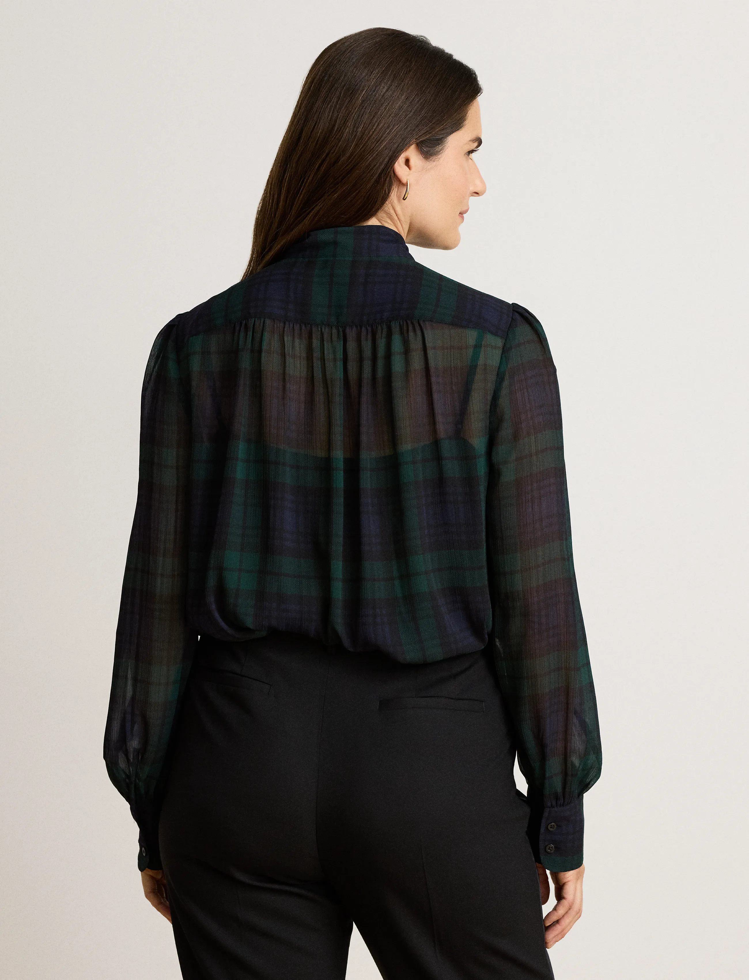 Lauren Ralph Lauren Black Watch Georgette Tie-Neck Blouse blusar dam – bild 8