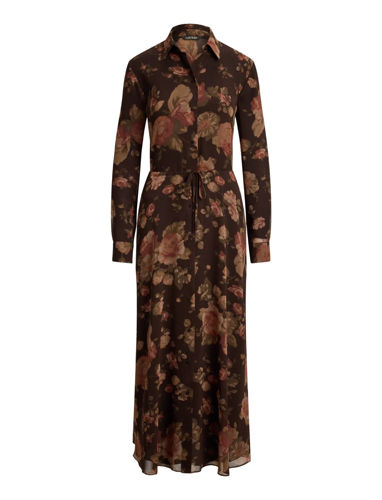 Lauren Ralph Lauren - Blommig skjortklänning i chiffong - skjortklänningar - brown multi - 2