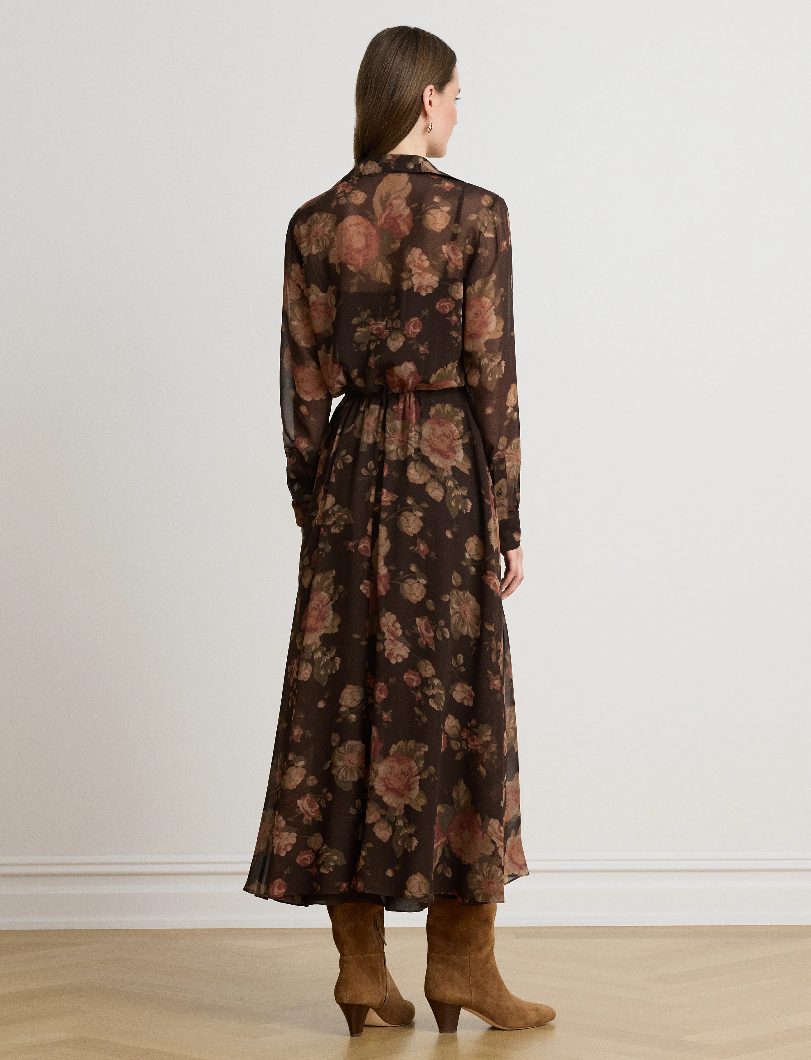 Lauren Ralph Lauren - Floral Chiffon Shirtdress - brown multi - 3