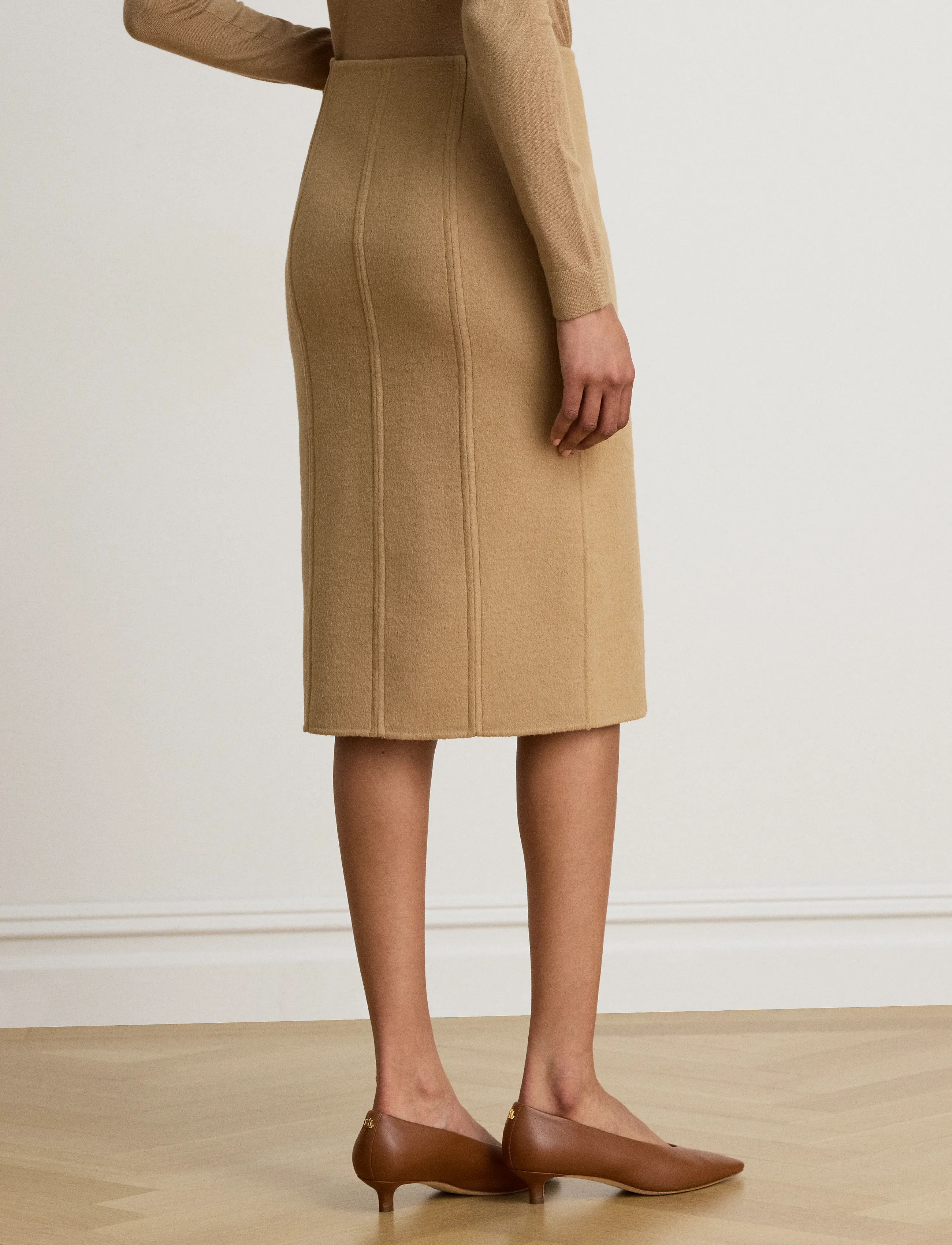 Lauren Ralph Lauren - Double-Faced Wool-Blend Pencil Skirt - pennkjolar - lauren camel - 3