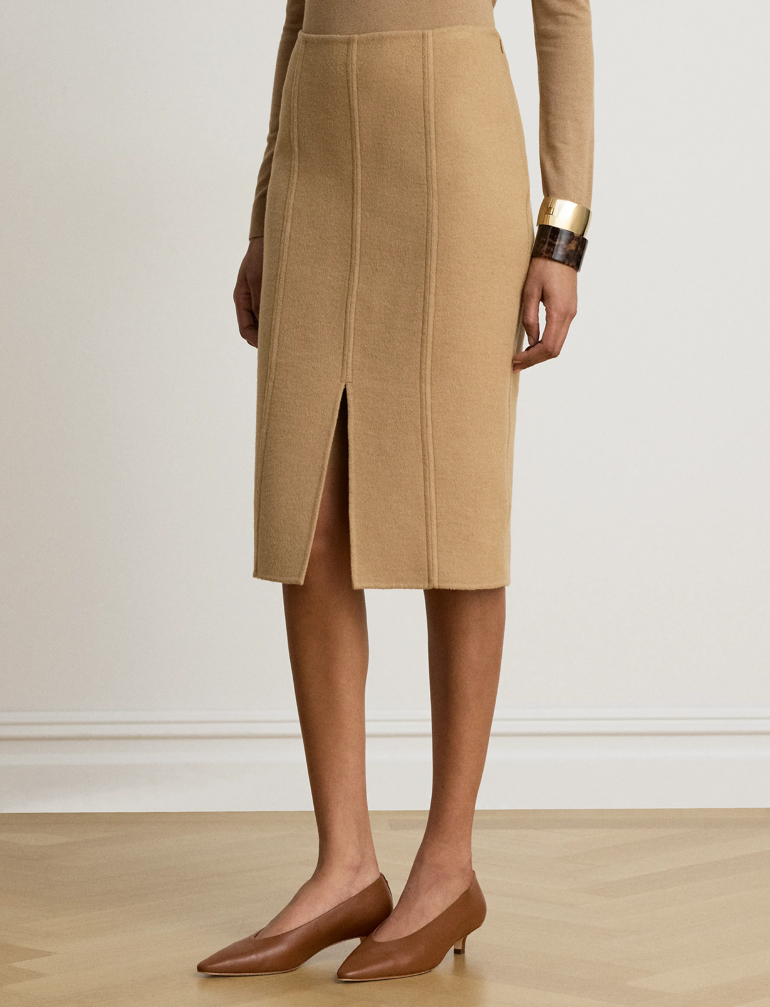 Lauren Ralph Lauren - Double-Faced Wool-Blend Pencil Skirt - pennkjolar - lauren camel - 4