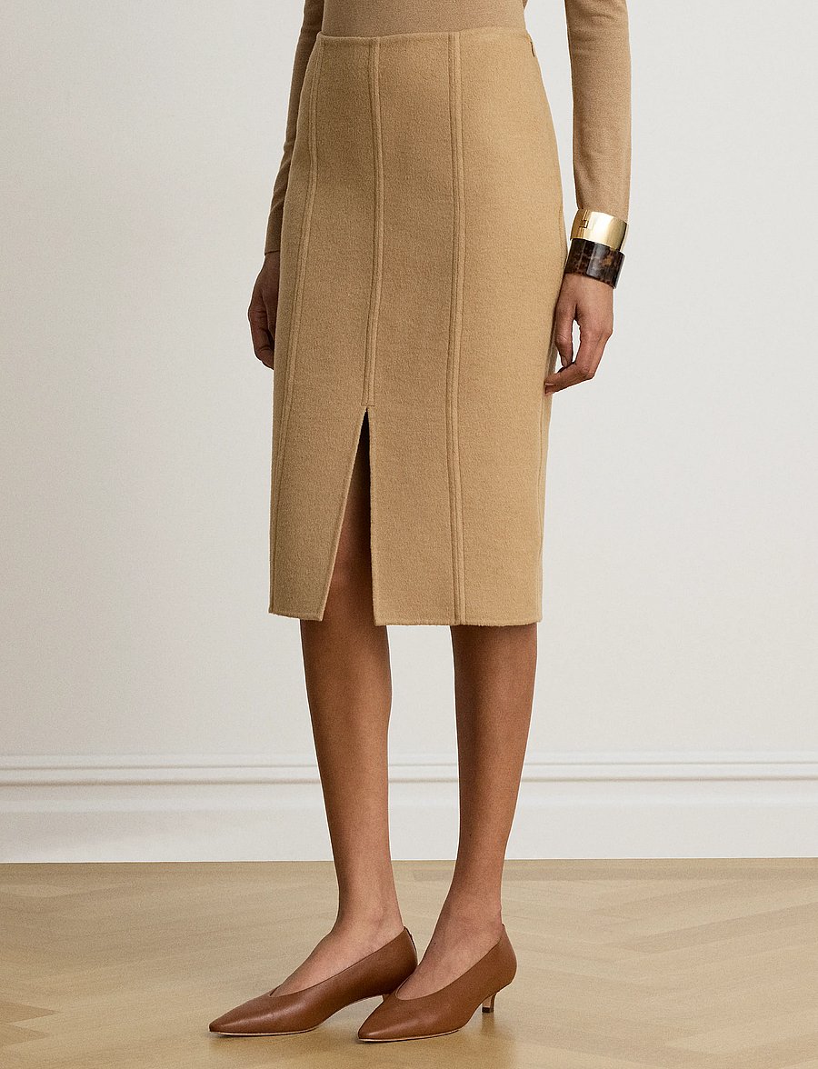Lauren Ralph Lauren - Double-Faced Wool-Blend Pencil Skirt - pennkjolar - lauren camel - 4