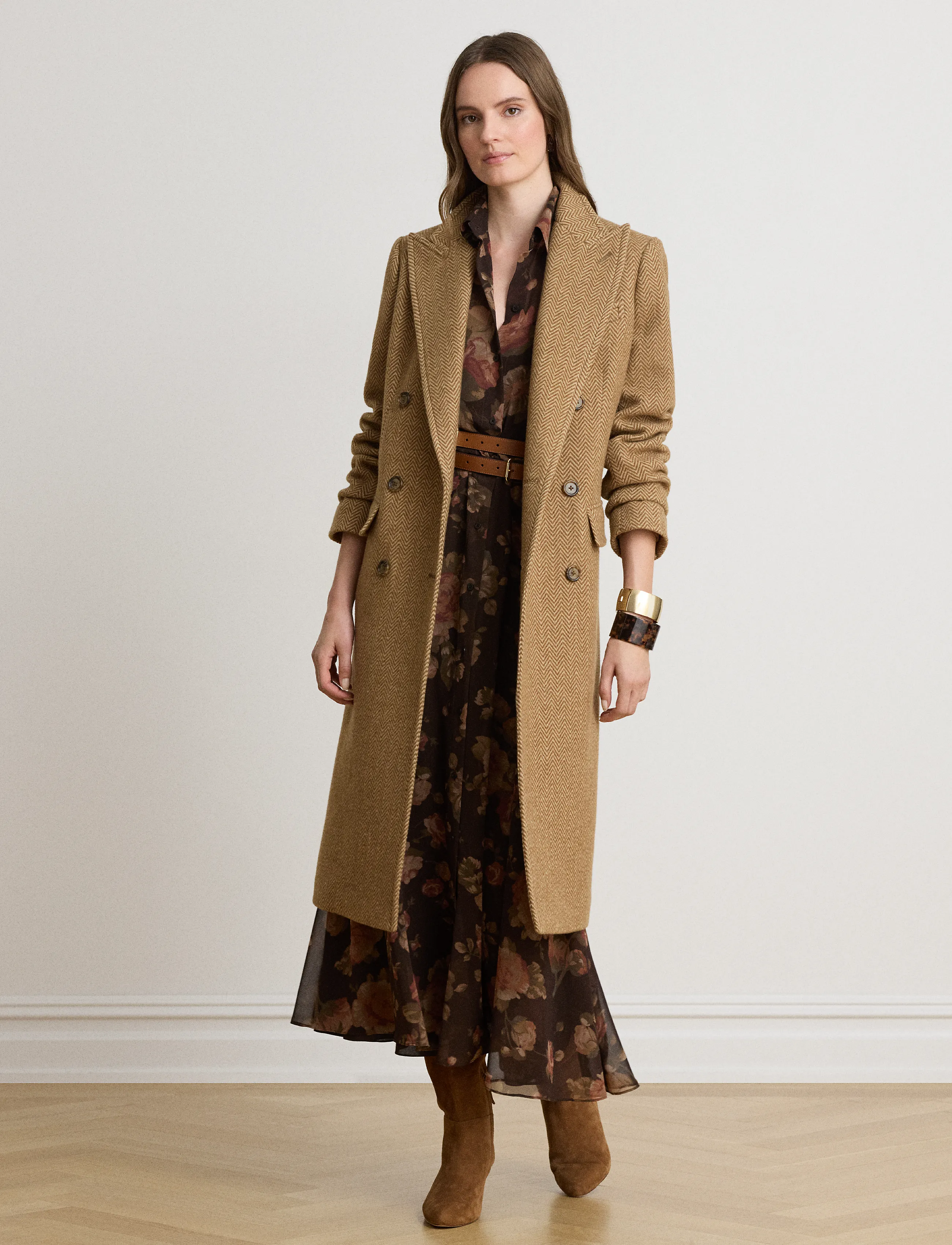 Lauren Ralph Lauren Double-Breasted Herringbone Coat - Jackor & Kappor - BROWN/TAN MULTI / brown