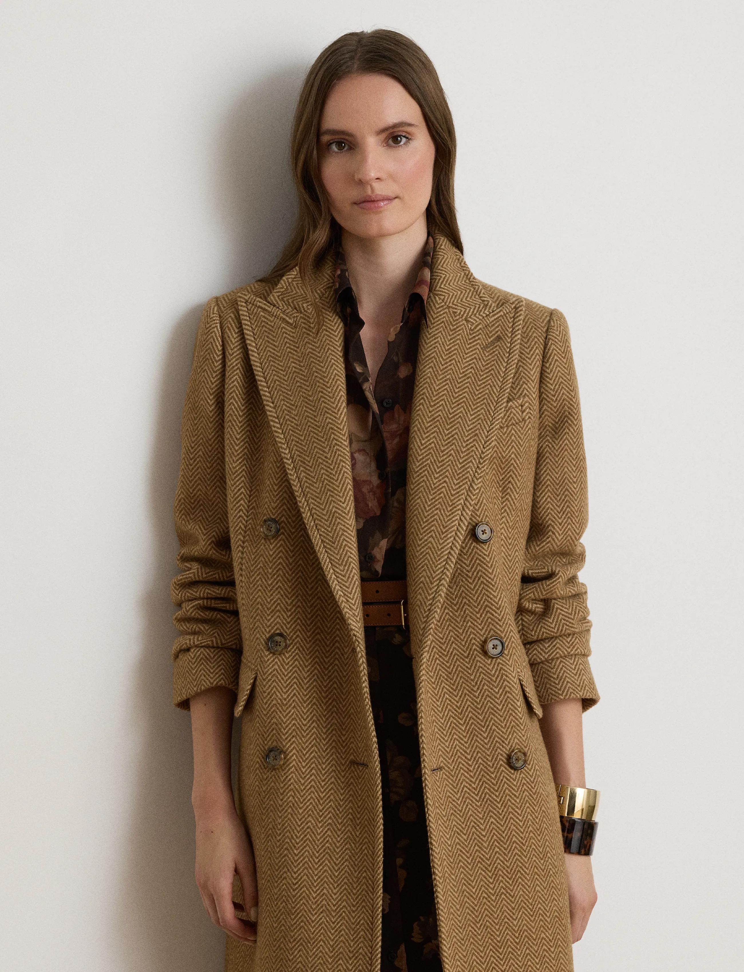 Lauren Ralph Lauren - Double-Breasted Herringbone Coat - brown/tan multi - 4