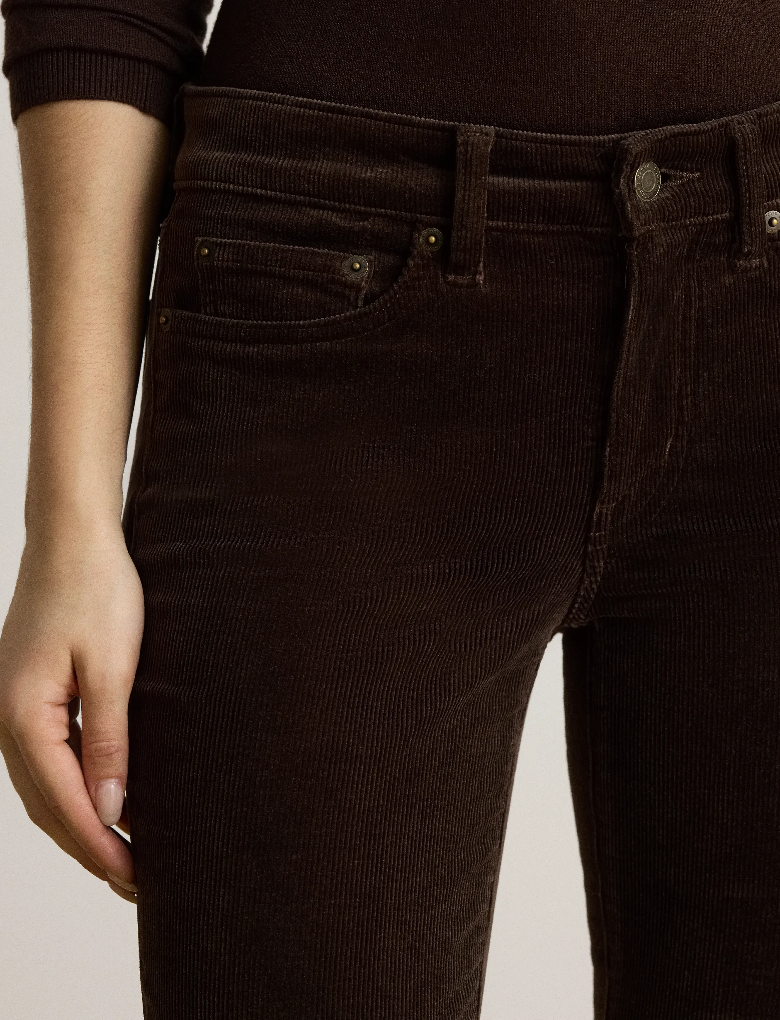 Lauren Ralph Lauren - Mid-Rise Corduroy Slim Straight Pant - kitsad püksid - circuit brown - 3