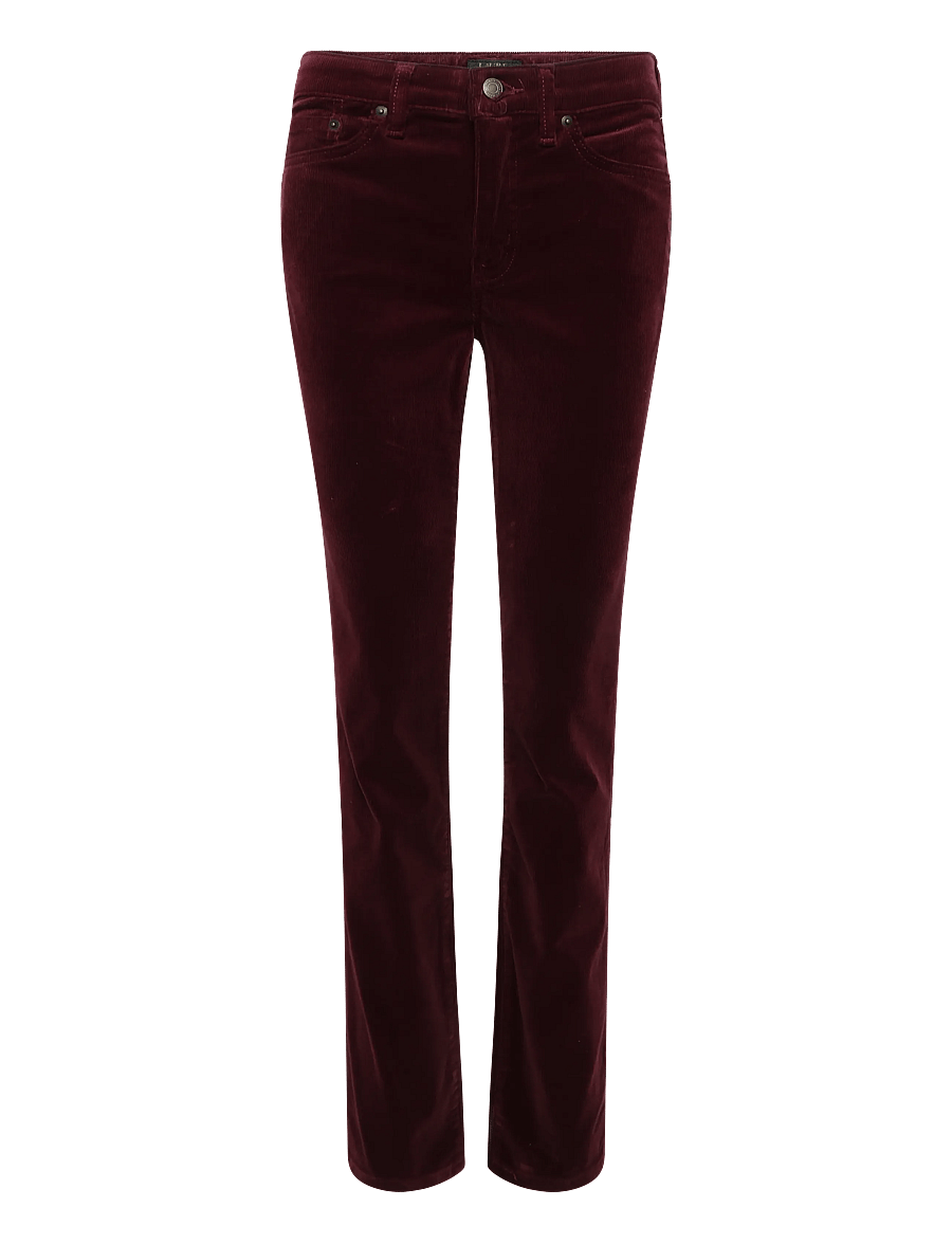 Lauren Ralph Lauren - Mid-Rise Corduroy Slim Straight Pant - fløjlsbukser - dark garnet - 2