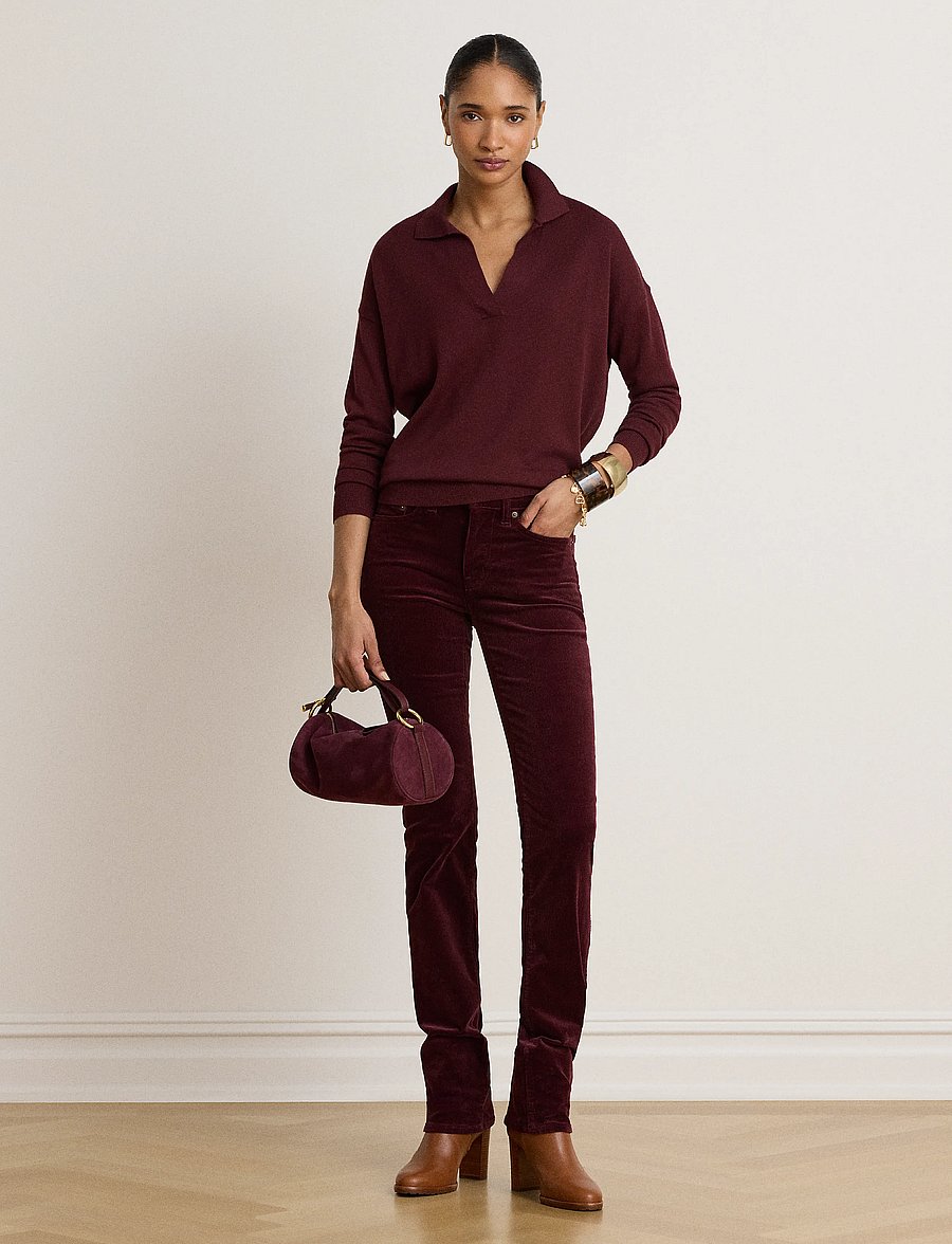 Lauren Ralph Lauren - 14 WALE CORD-WVN-PANTS - slim fit-byxor - dark garnet - 0
