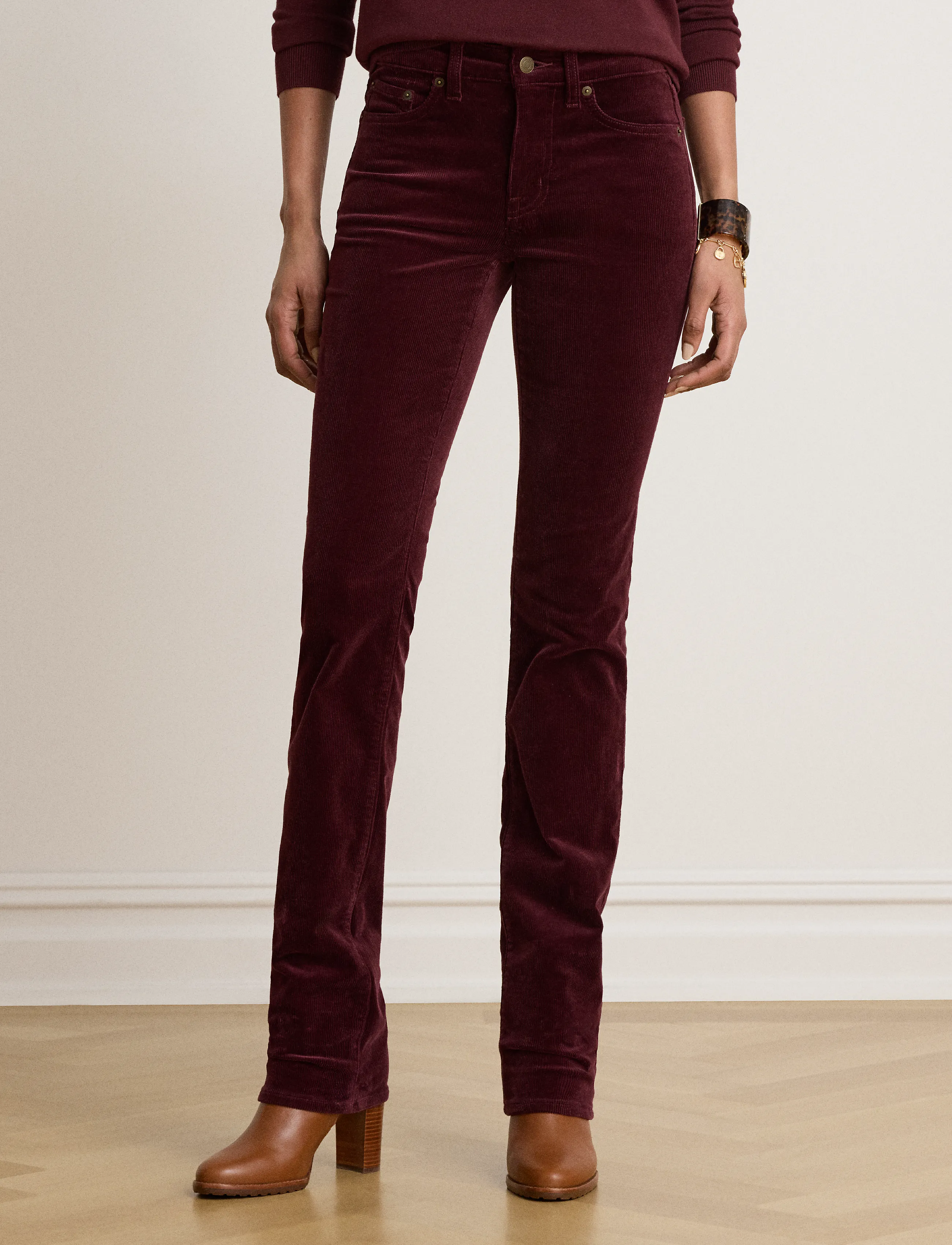 Lauren Ralph Lauren - 14 WALE CORD-WVN-PANTS - slim fit-byxor - dark garnet - 3