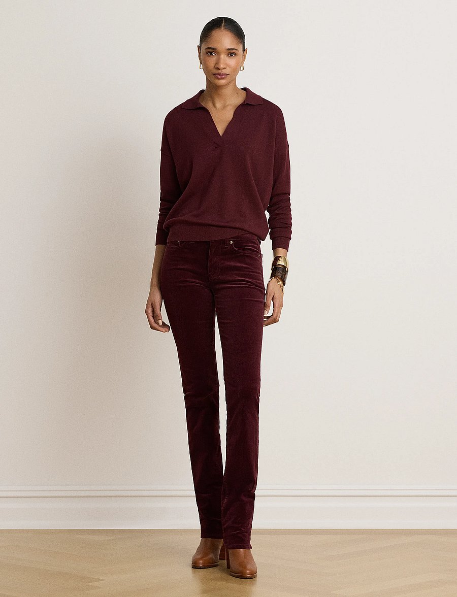 Lauren Ralph Lauren - 14 WALE CORD-WVN-PANTS - slim fit-byxor - dark garnet - 4